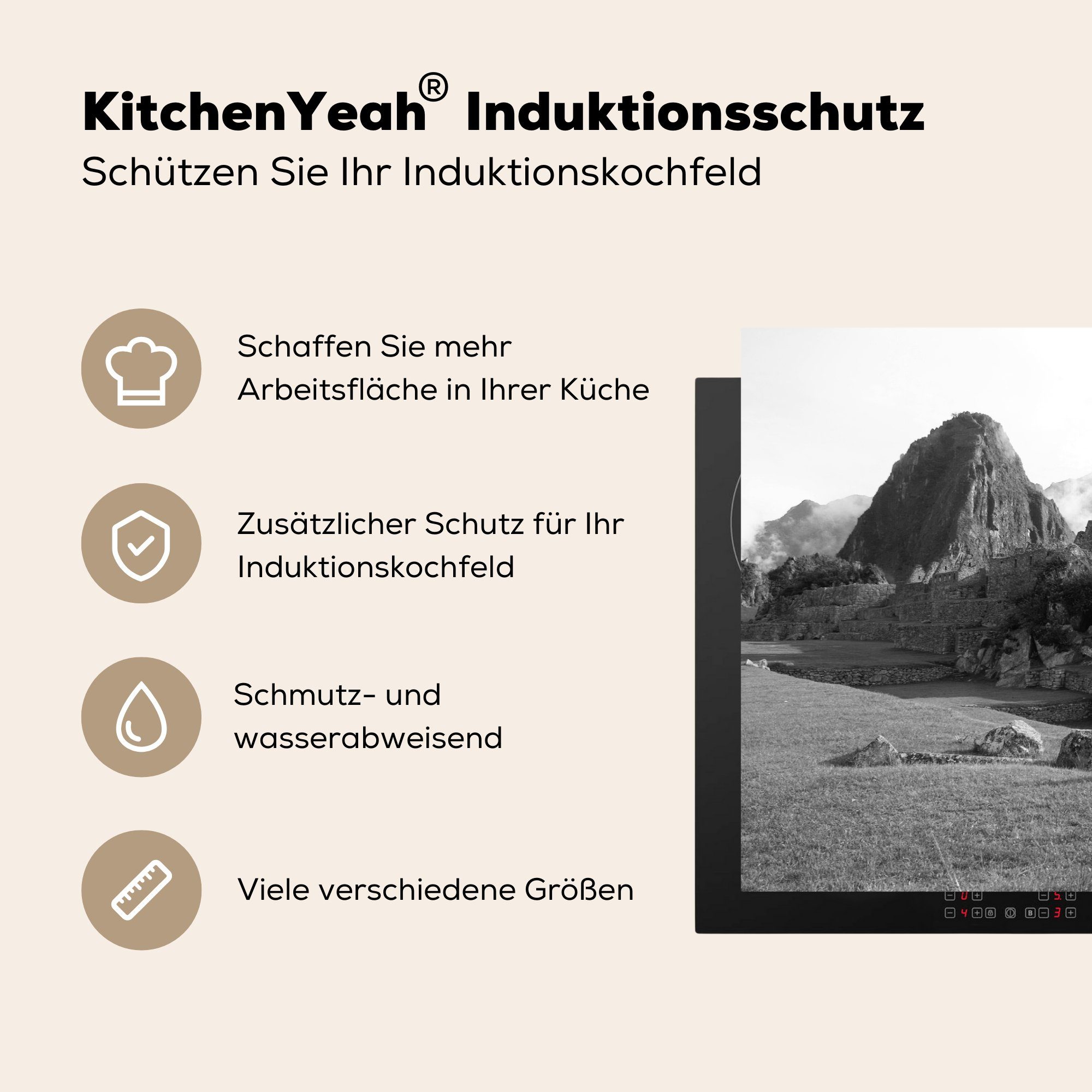 81x52 Ceranfeldabdeckung Picchu Ruinen, - MuchoWow Induktionskochfeld Vinyl, Herdblende-/Abdeckplatte die Schutz Machu tlg), küche, (1 Peru für - cm,