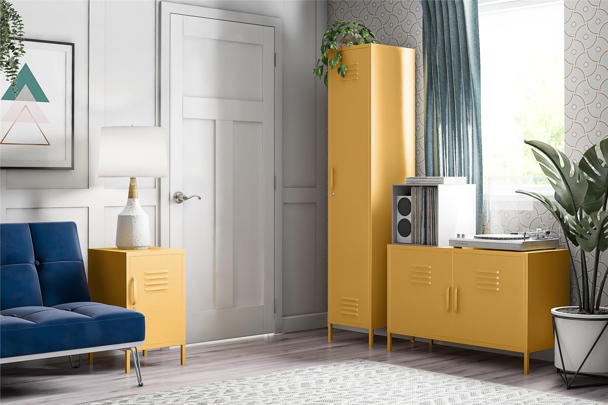 abschließbar, gelb Cache Retro-Design Metall im aus Nachtschrank loft24 Spint-Look,