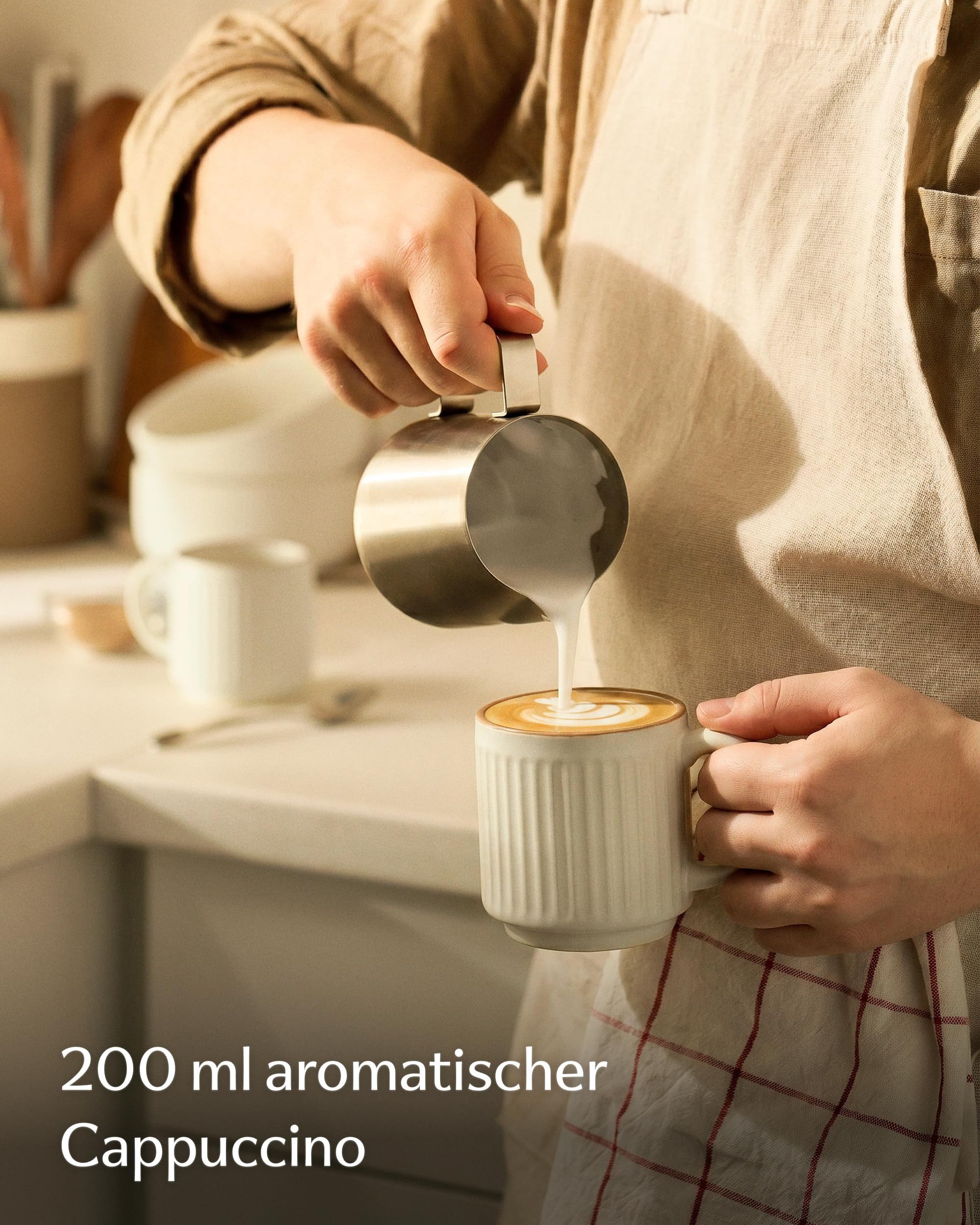 Cosumy Tasse Kaffeetassen Set 4 St. vertikal stapelbar Keramik - Rillenoptik, 4-tlg., Keramik, Vertikal stapelbar, platzsparend, dickwandige Keramik mit Rilleno – Bild 3 von 5