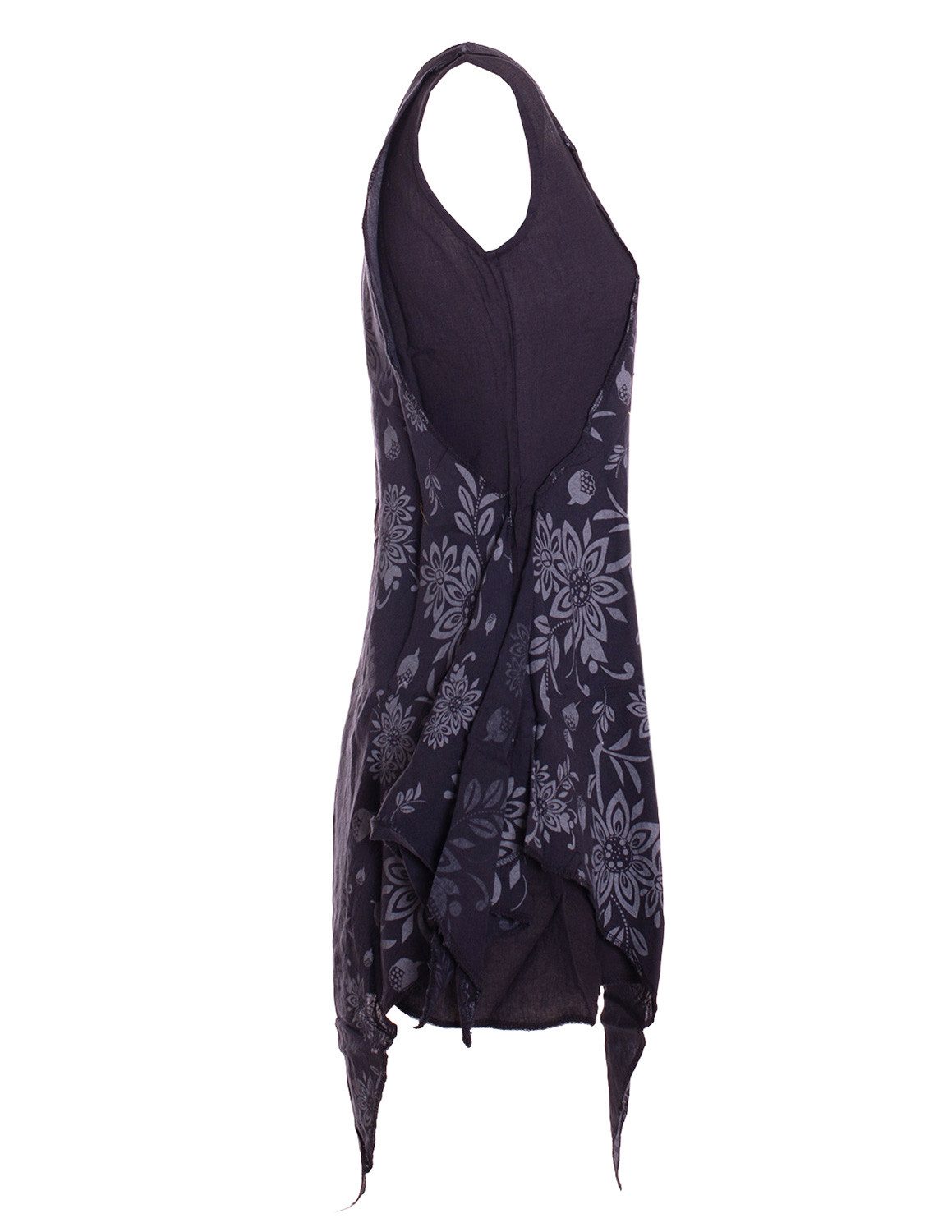 Vishes Zipfelkleid Strandkleid Damen Lagenlook Zipfel Blumenprint Baumwolle Alternative Mode, Boho, Hippie, Ethno, Festival – Bild 3 von 4