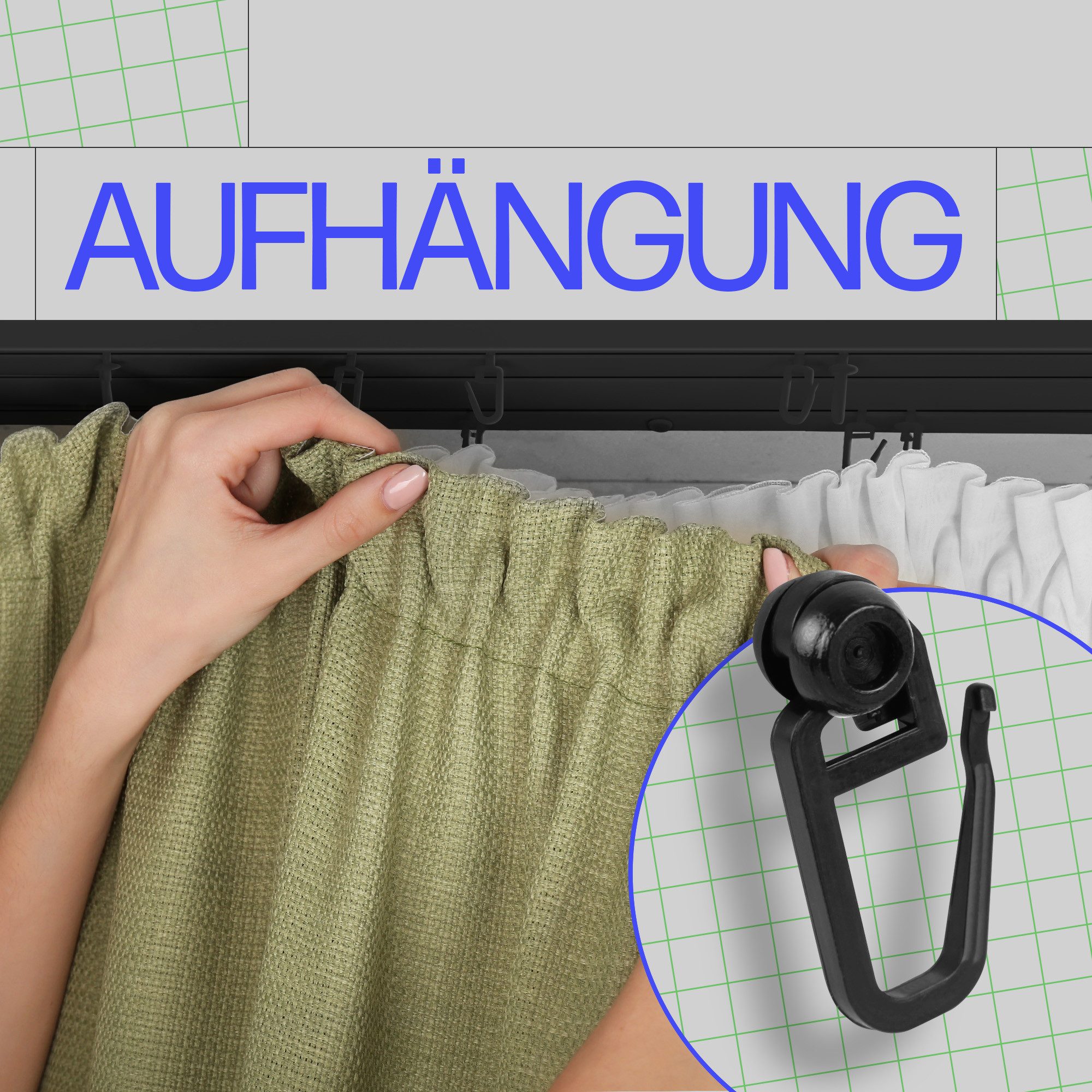 Bestlivings Gardinenschiene Komplettset montagefertig, 3-läufig, 90 cm, mit Bohren, verschraubt, Kunststoff, inkl. Befestigungsset, Schwarz, flach, kürzbar, Mad – Bild 5 von 5