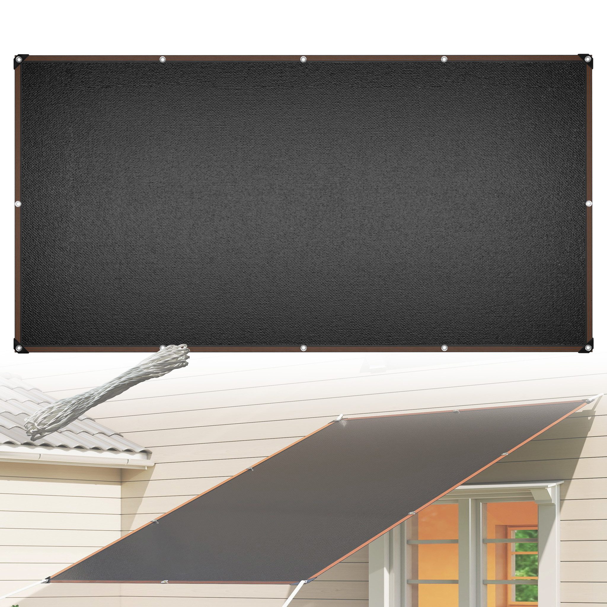 FIVMEN Sonnensegel Zaun Sichtschutz Windschutz aus HDPE Sonnenschutz mit Seilen Anthrazit, (2m Breite)