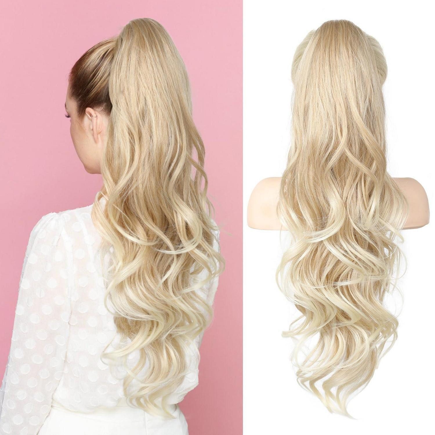 LuxusKollektion Kunsthaar-Extension Pferdeschwanzverlängerung 66cm gewellt Clip 66 CM Blond bis Hellblond