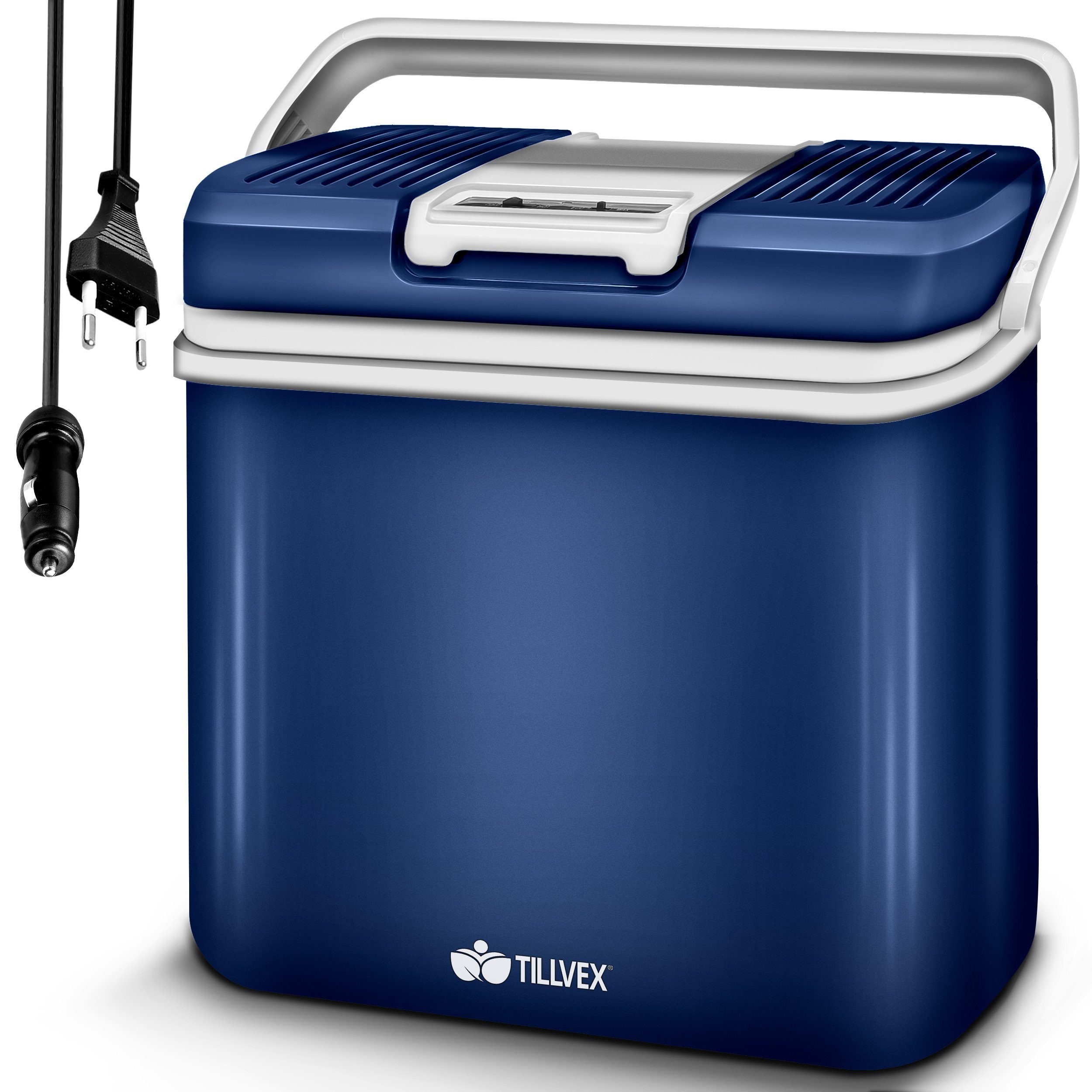 tillvex Kühlbox elektrisch 24L Mini-Kühlschrank 230 V und 12 V für KFZ Auto Camping Blau