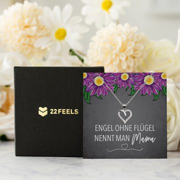 22Feels Schmuckset Mama Geschenk Muttertag Geburtstag Frauen Schmuck Herz Halskette Karte, Echt-Silber 925/000, Karte Made In Germany