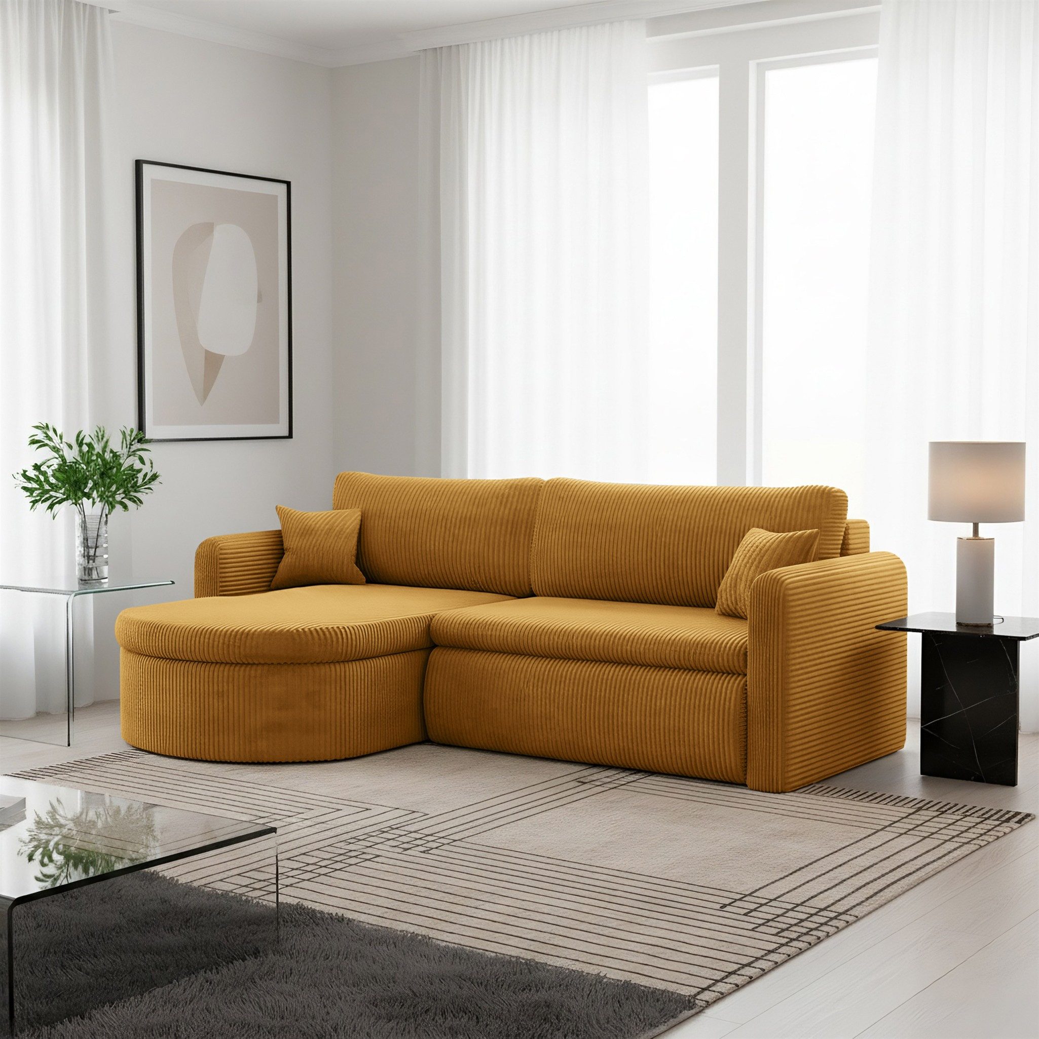 Fun Möbel Ecksofa Ecksofa Schlafsofa FELIZ, Rundumbezug, Inkl. Bettkasten und 2 Zierkissen