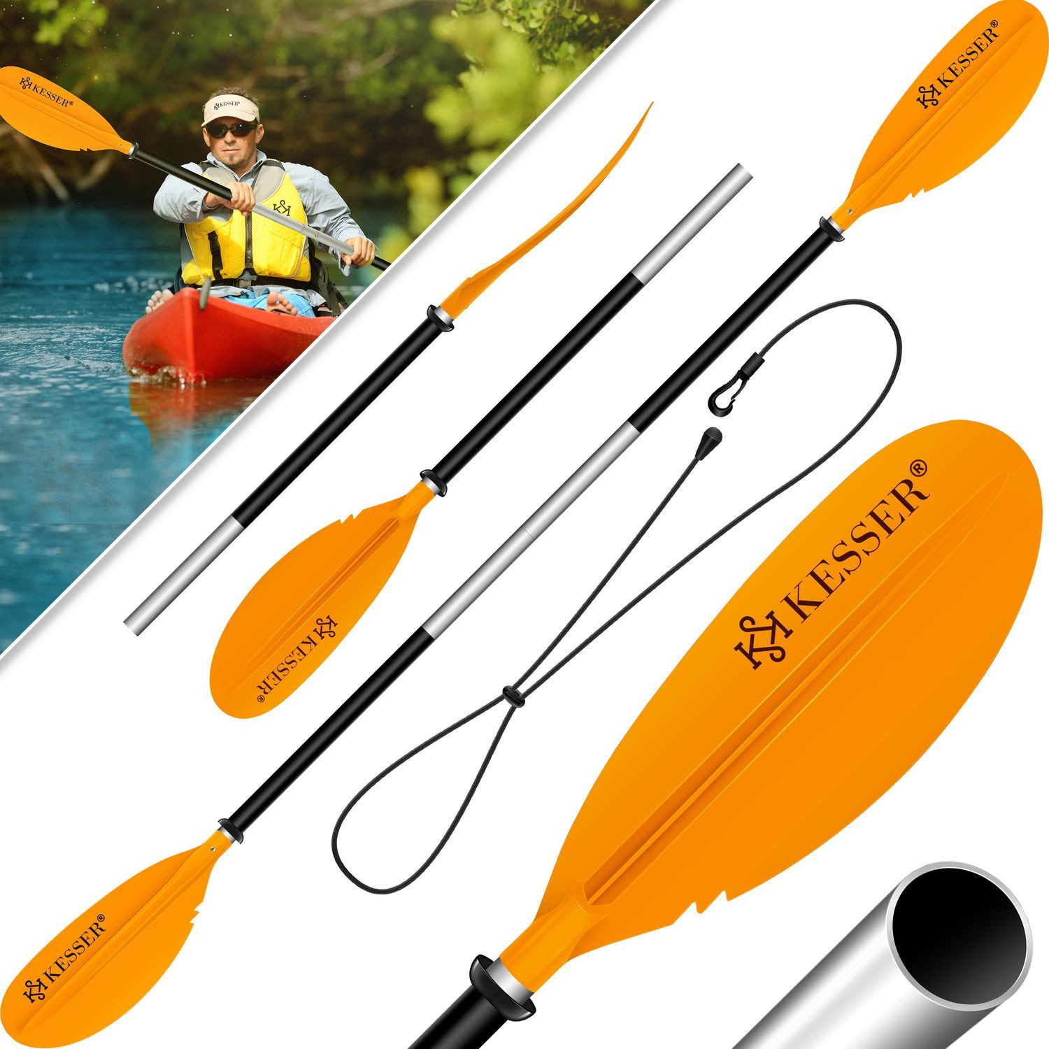 KESSER SUP-Paddel, Paddle Doppelpaddel 4-teilig für Kanu Kayak SUP Stand-Up
