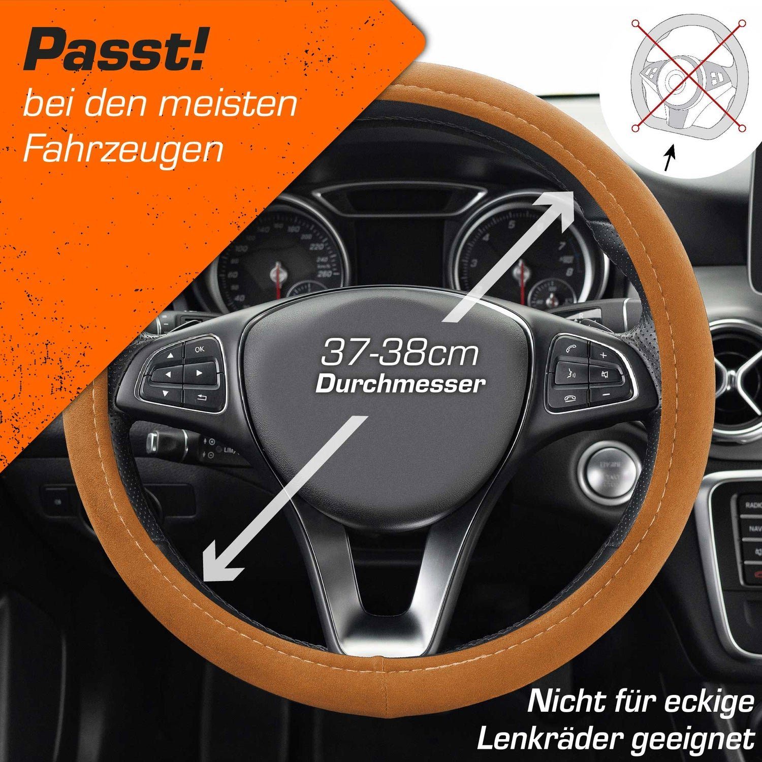 Upgrade4cars Lenkradbezug Alcantara Struktur - Sportlich-Elegante 39,00 Wildlederähnliche cm, Braun Ø 37,00 Optik