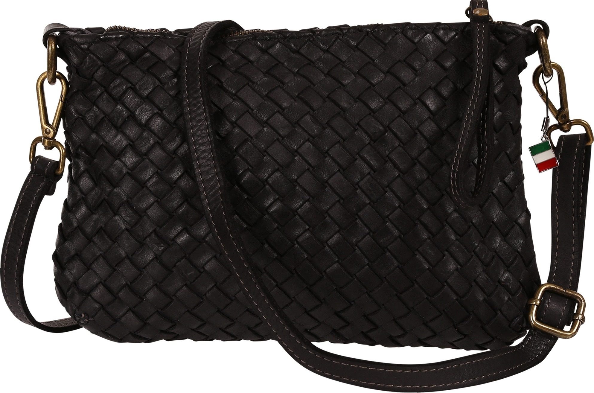 FLORENCE Umhängetasche Florence Damen Umhängetasche geflochtenes (Umhängetasche), Damen Umhängetasche Leder, schwarz ca. 27cm