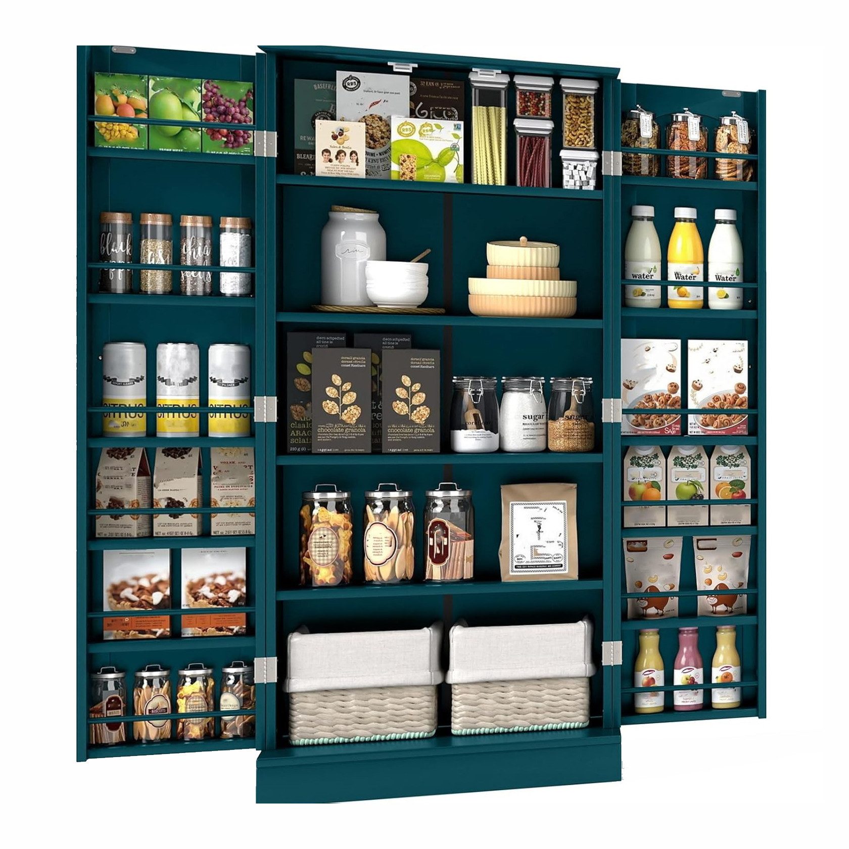 KOMFOTTEU Vorratsschrank Küchenschrank mit Türen,verstellbaren Regalen & Metallgriffen