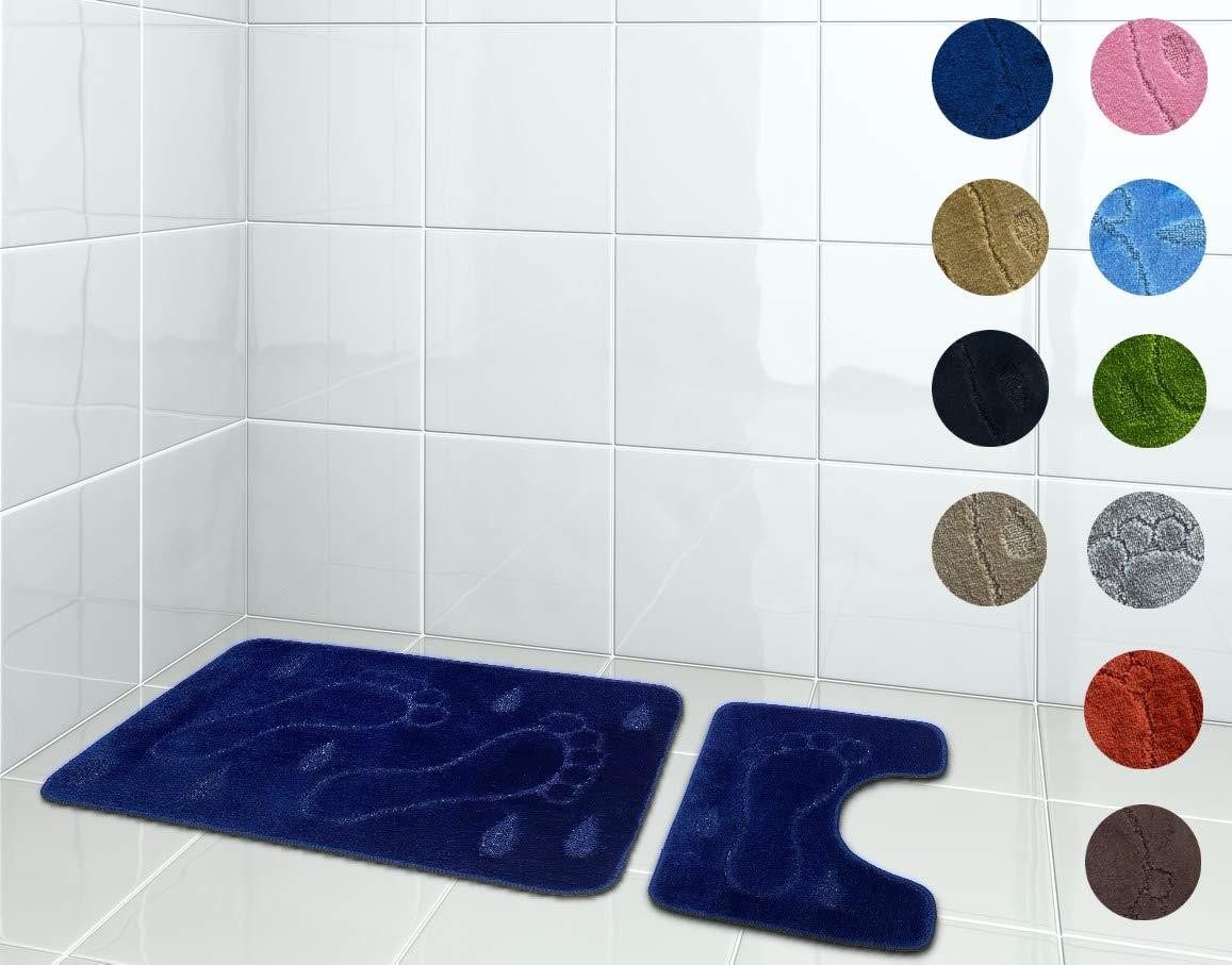 Riyashop Badematte Fußabdruck Badematte rutschfest waschbar Badezimmerteppich (Hellblau)