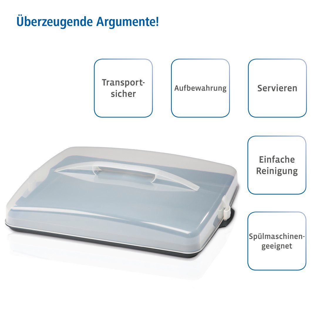 Xavax Kuchentransportbox Blechkuchen Transportbox Kuchenbox/Kuchenbehälter m. Haube, Kunststoff, (2-tlg), Partybutler - eckig, 43x6x35cm