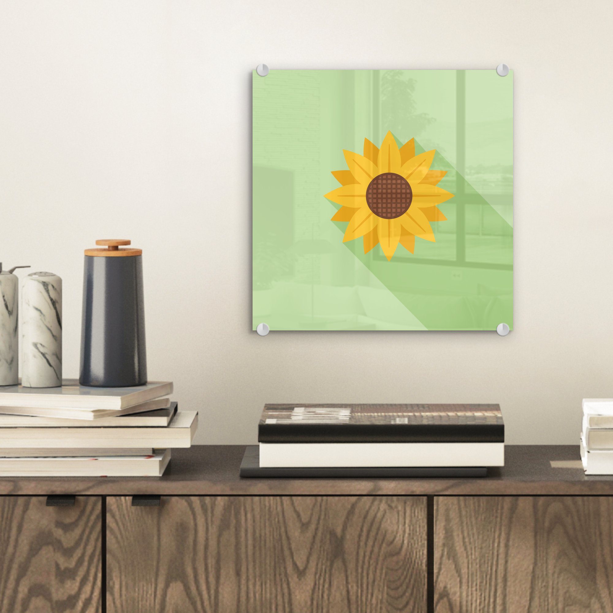 auf Acrylglasbild - Illustration einer Glas MuchoWow Wanddekoration Bilder - Foto Glasbilder Sonnenblume, Wandbild St), - (1 Einfache auf Glas
