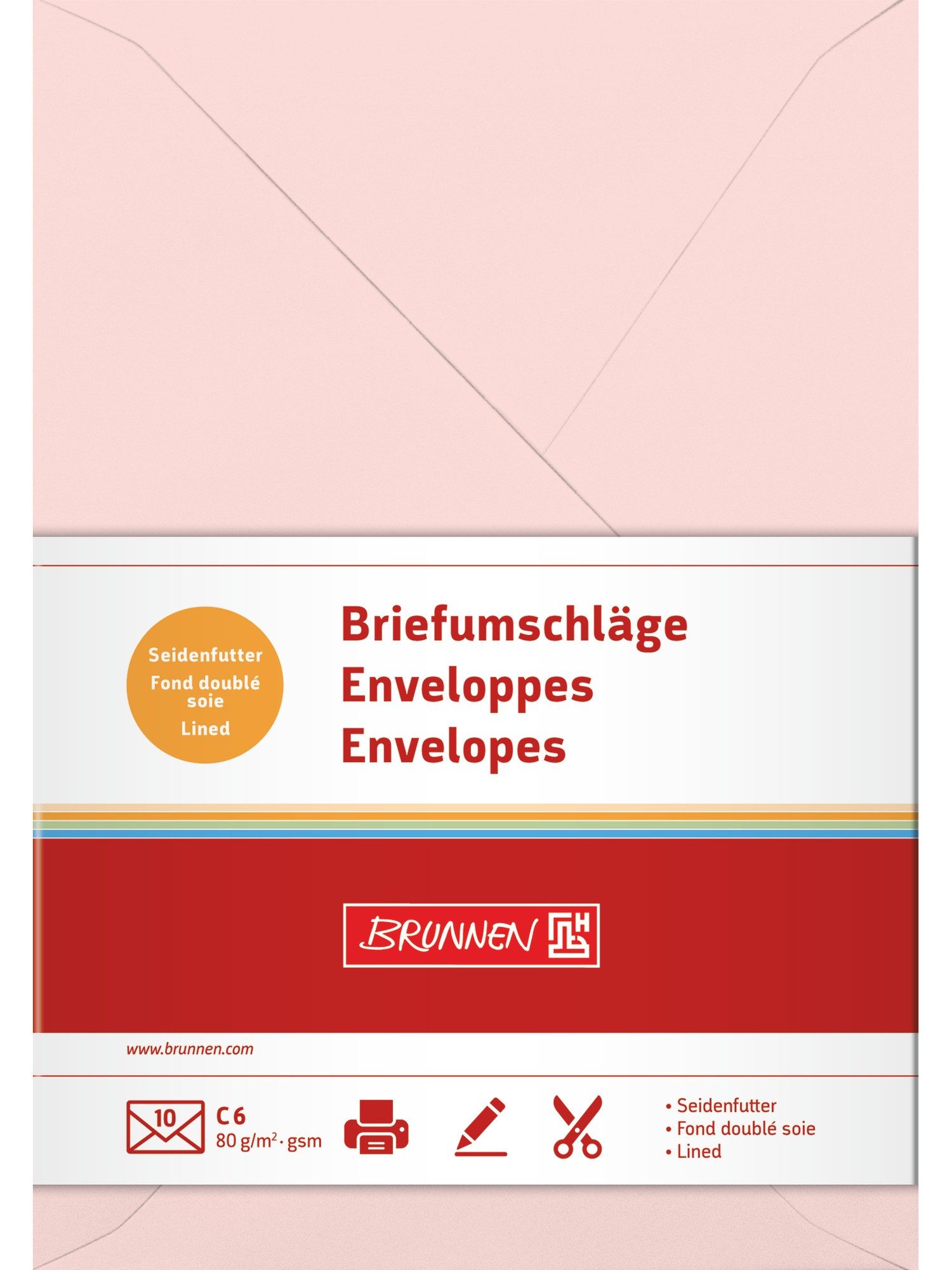 Baier & Schneider Briefumschlag Briefumschläge C6 mit Seidenfutter in Rosé 10 Stück, mit Seidenfutter gummiert nassklebend