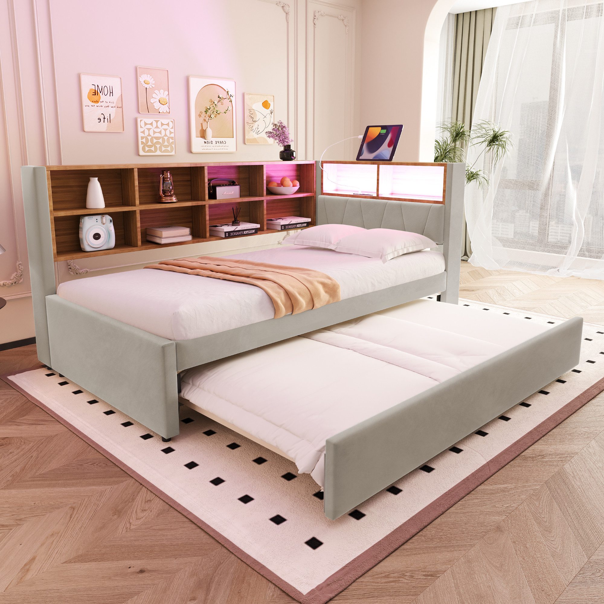 MODFU Schlafsofa Kinderbett mit USB-Steckdose und mehreren Ablagefächern, m günstig online kaufen