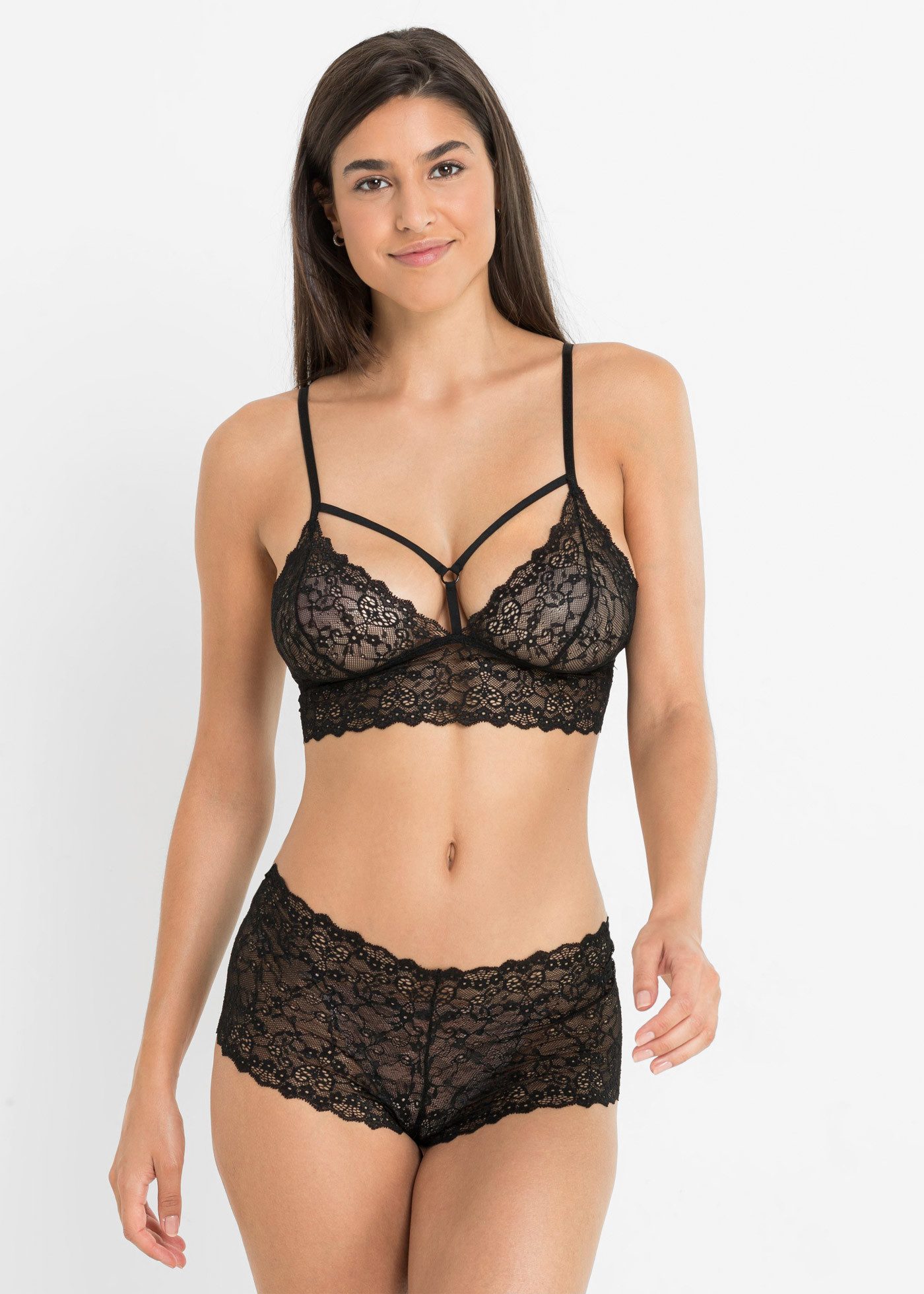 bonprix Büstenhebe (Set, 2-tlg) Set mit Bustier und Panty ouvert, mit Haken & Ösen Verschluss