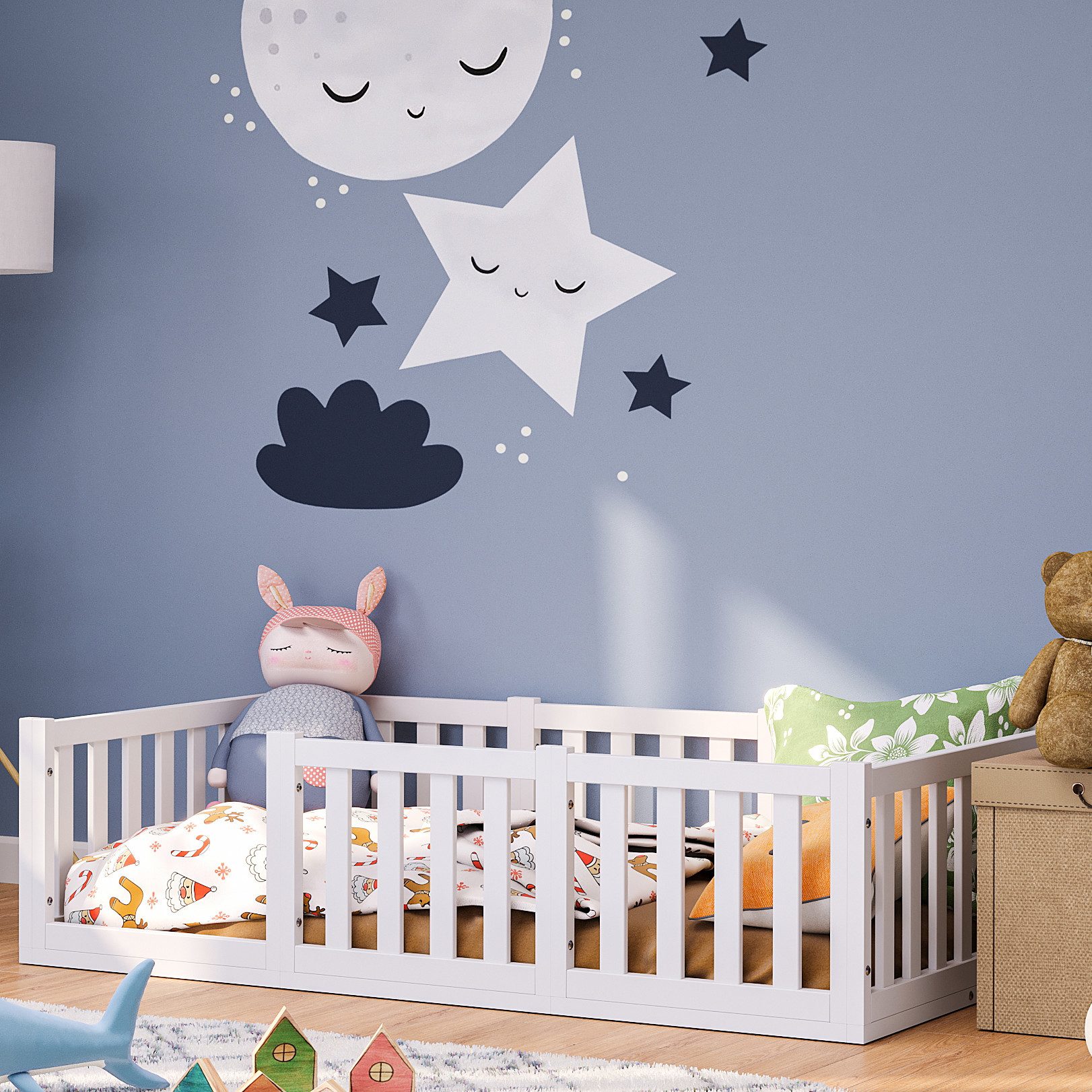 Bellabino Kinderbett Tapi (Bodenbett mit Rausfallschutz und Lattenrost, wei günstig online kaufen