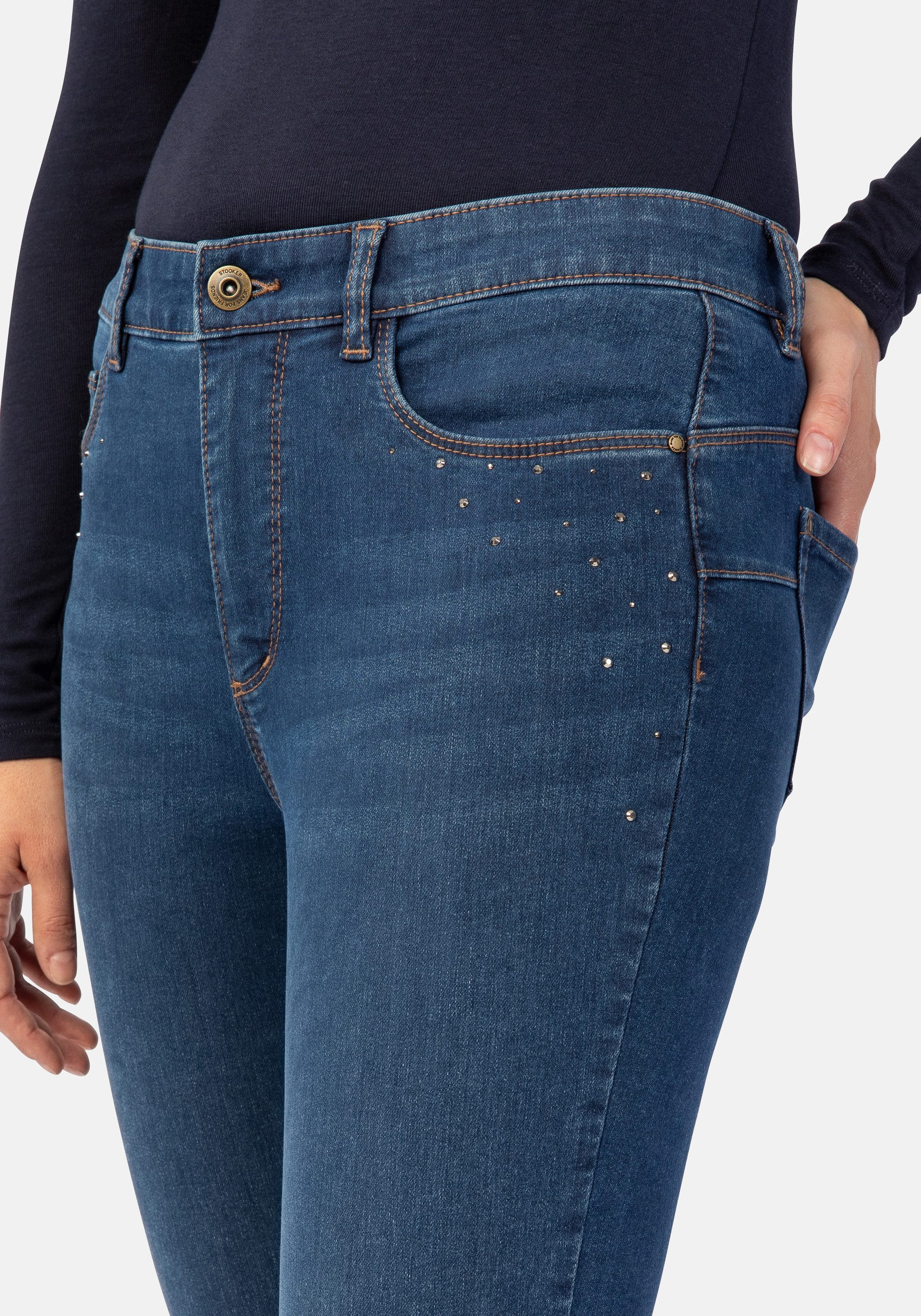 STOOKER WOMEN 5-Pocket-Jeans Rio Denim Strass Skinny Fit Jeans Skinny Fit Casual Clean Wash Denim Jeans Magic Shape Effekt für Damen