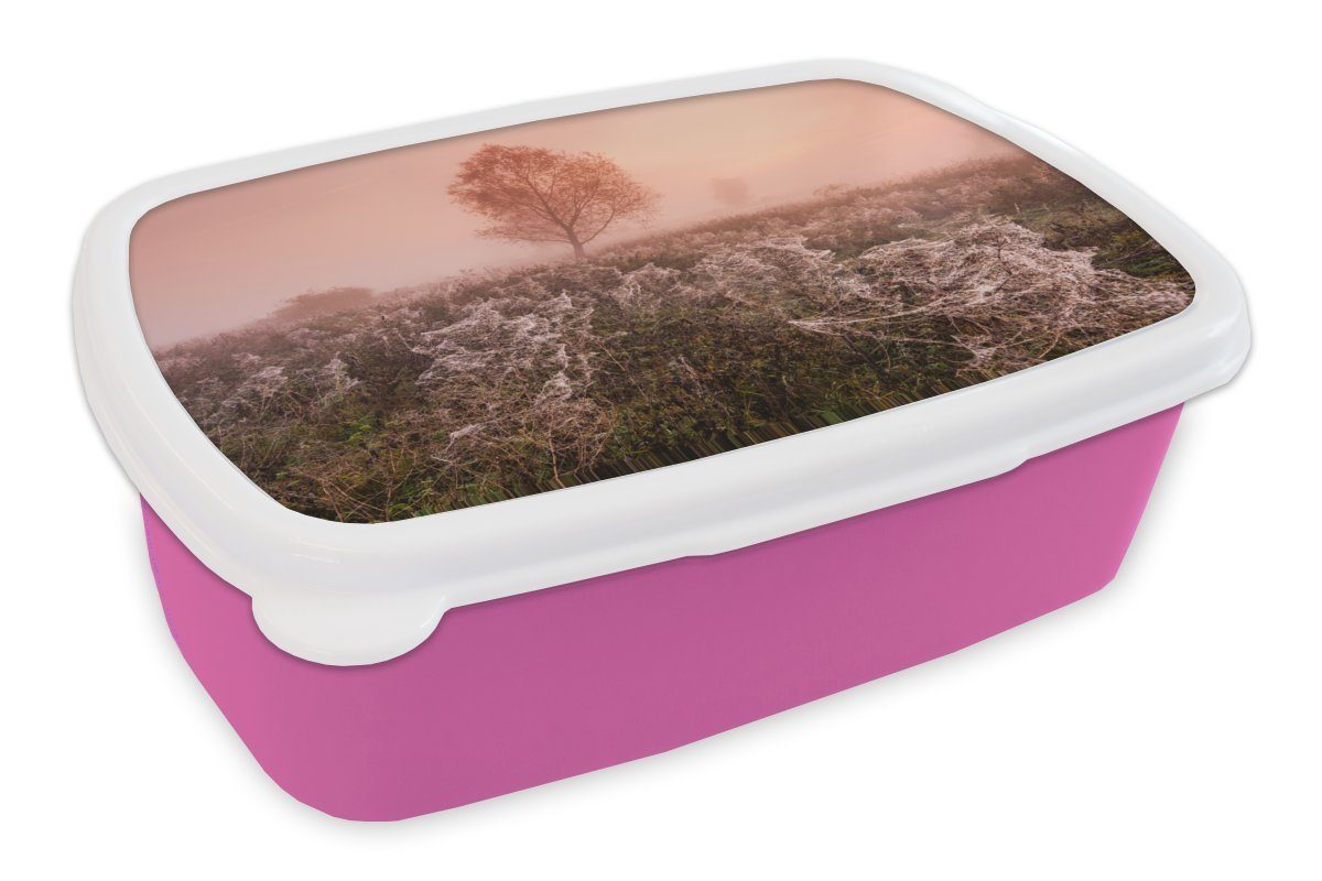 MuchoWow Lunchbox Herbst - Baum - Tropfen, Kunststoff, (2-tlg), Brotbox für Erwachsene, Brotdose Kinder, Snackbox, Mädchen, Kunststoff rosa