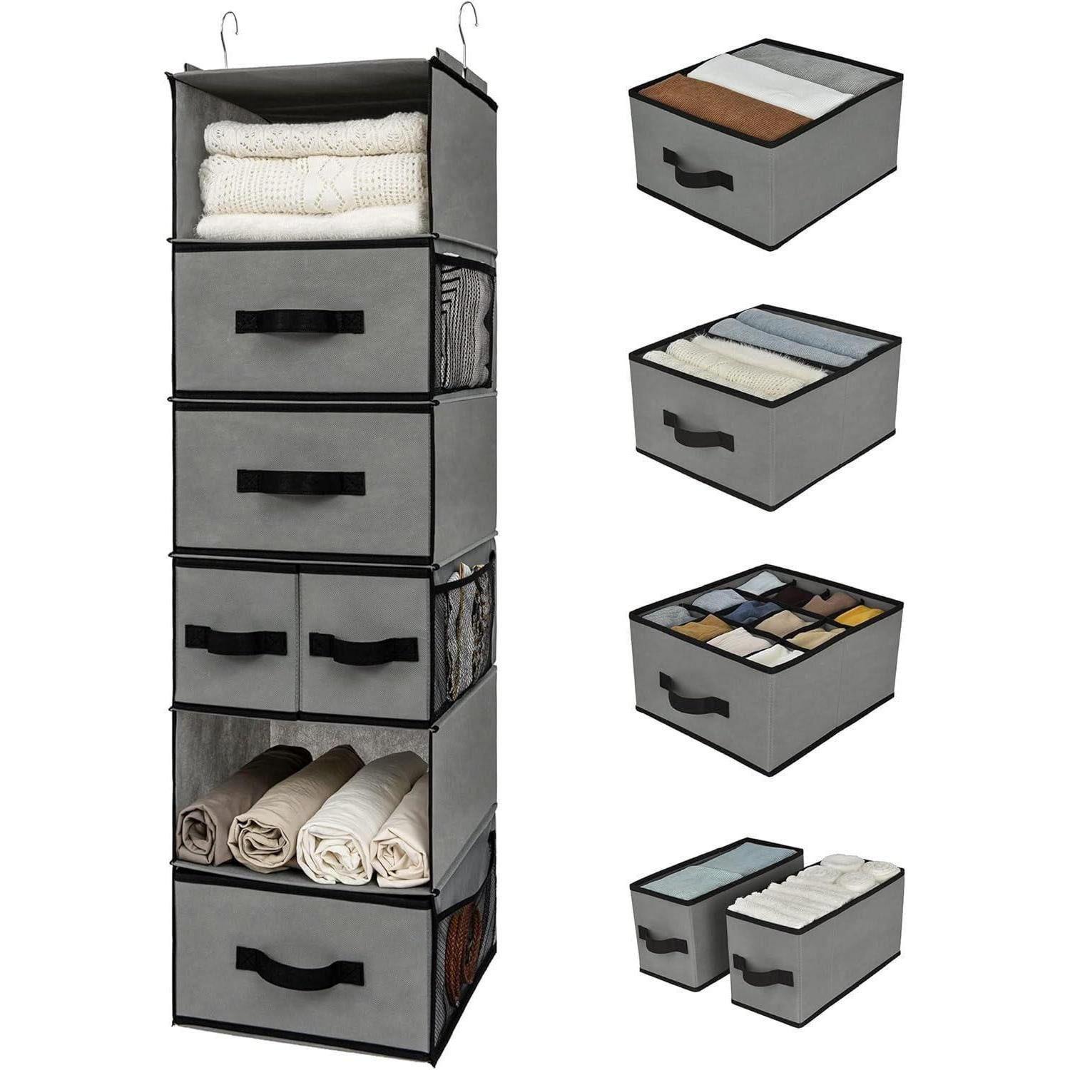 LuxusKollektion Hängeregal Kleiderschrank Organizer Hängend mit Schubladen, Grau
