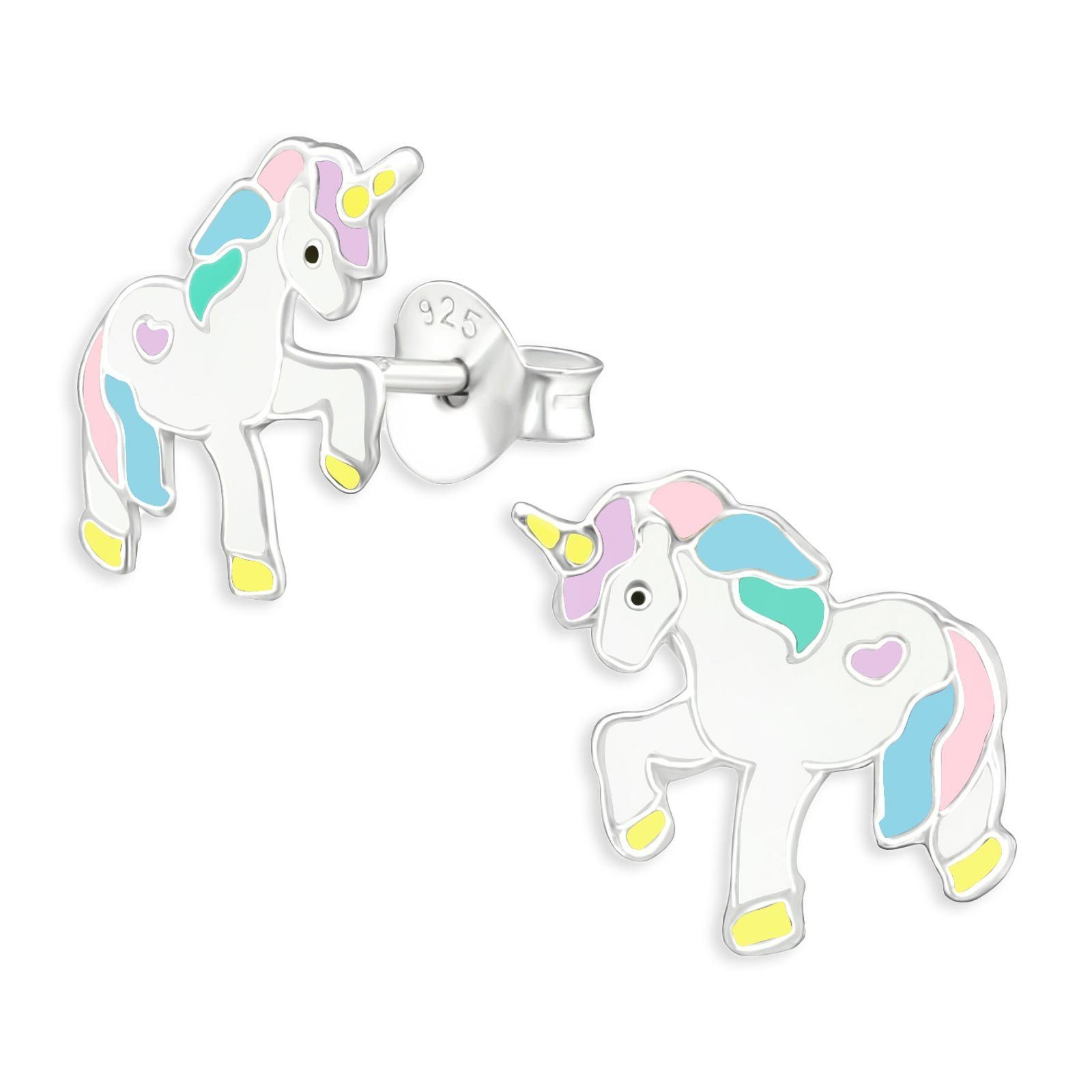 Monkimau Ohrring-Set Einhron Pferd Kinder Ohrringe aus 925 Silber, Hypoallergen