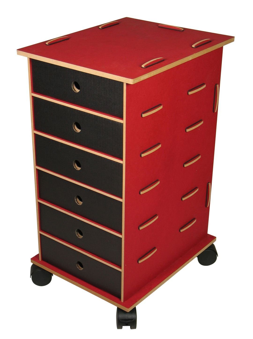 WERKHAUS® Rollcontainer Werkhaus - Rollcontainer Running Box Rot Holz Büro- Akten- Schrank