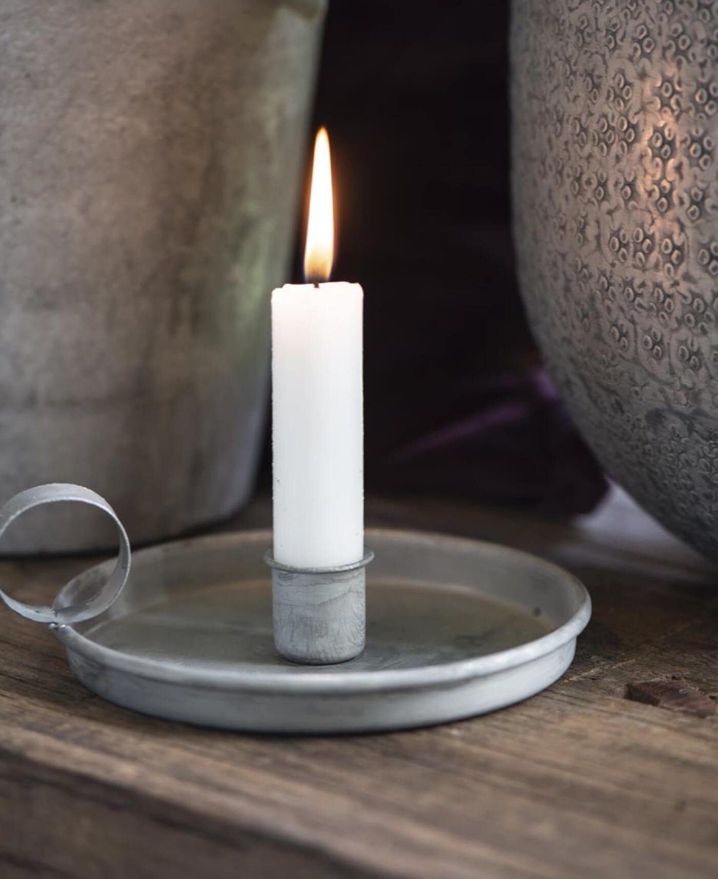 Ib Laursen Teelichthalter IB Laursen Metall Kammer Leuchter grau Henkel für Stab Kerzen Ständer (1 Kerzenhalter)