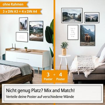 Hyggelig Home Poster Premium Poster Set - 7 Bilder Wandbilder Wohnzimmer Deko Collage, Natur (Set, 7 St), Knickfreie Lieferung Qualitätsdruck Dickes Papier