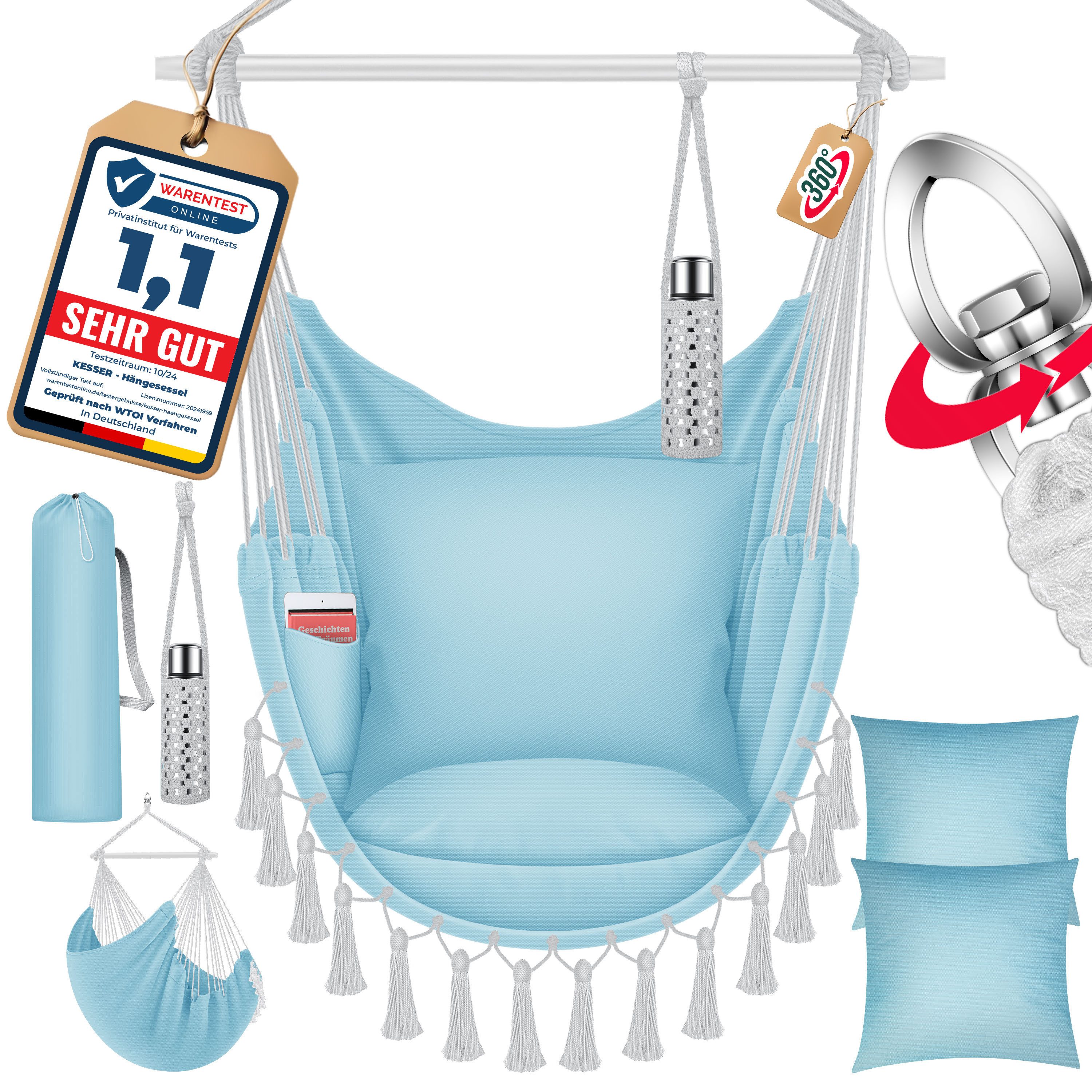 KESSER Hängesessel, Hängestuhl mit Kissen, Getränkehalter & Bücherfach bela günstig online kaufen