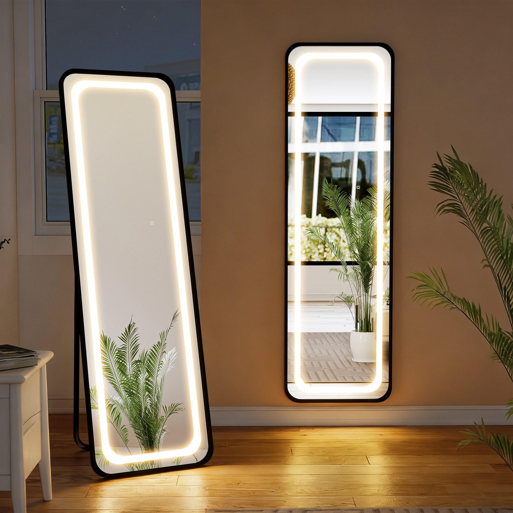 kehot Spiegel LED-Ganzkörperspiegel mit Rahmen,Aluminiumrahmen,dimmbare Beleuchtung (Oval, 150x45cm), Stand/Wand