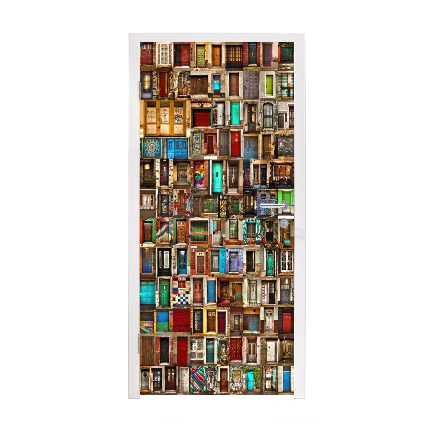 MuchoWow Türtapete Türen Bunt - cm Architektur, Matt, Collage Fototapete Türaufkleber, Tür, bedruckt, - für St), - 75x205 (1