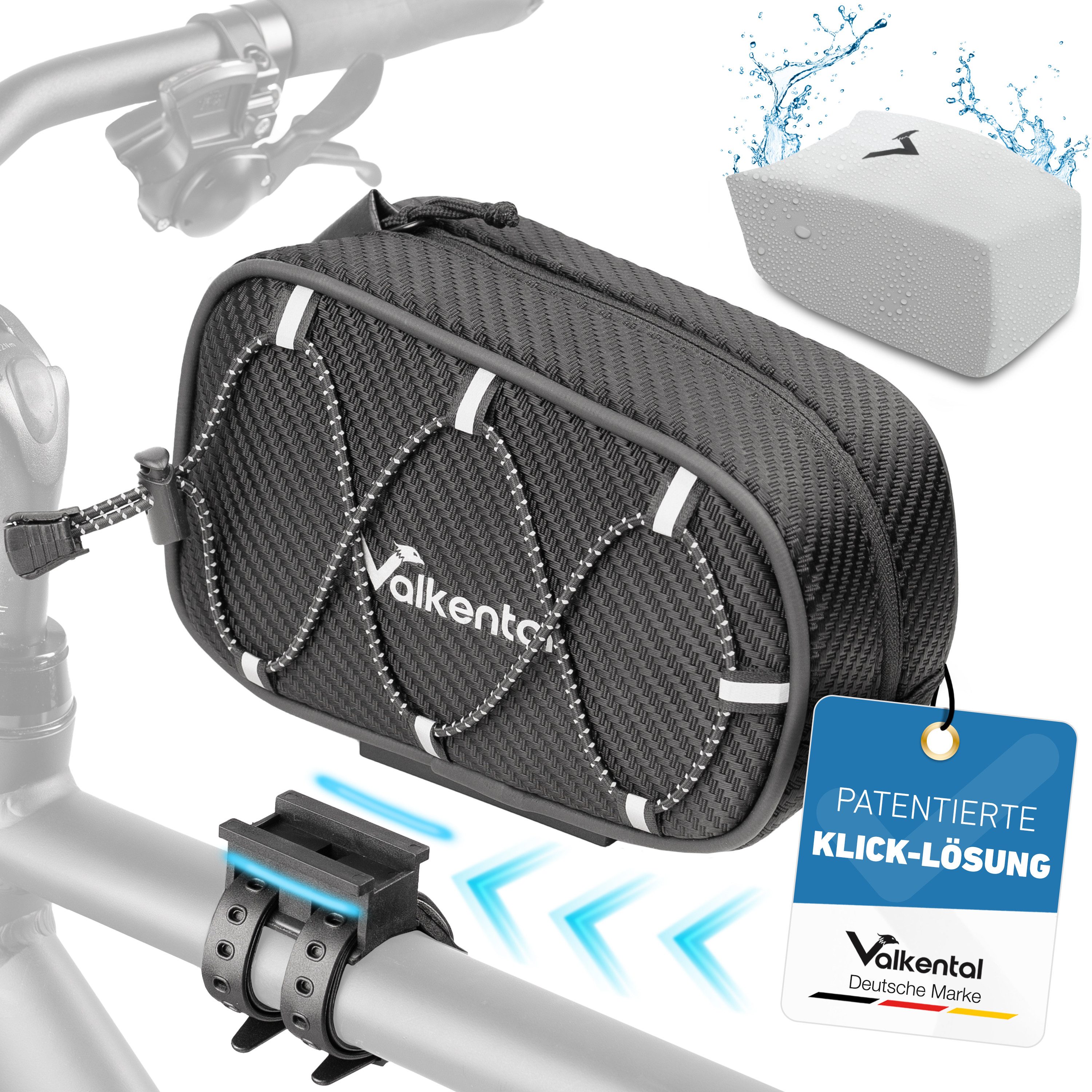Valkental Rahmentasche Fahrradtasche für Oberrohr, mit Schnellspanner, wasserfest 1,8 L