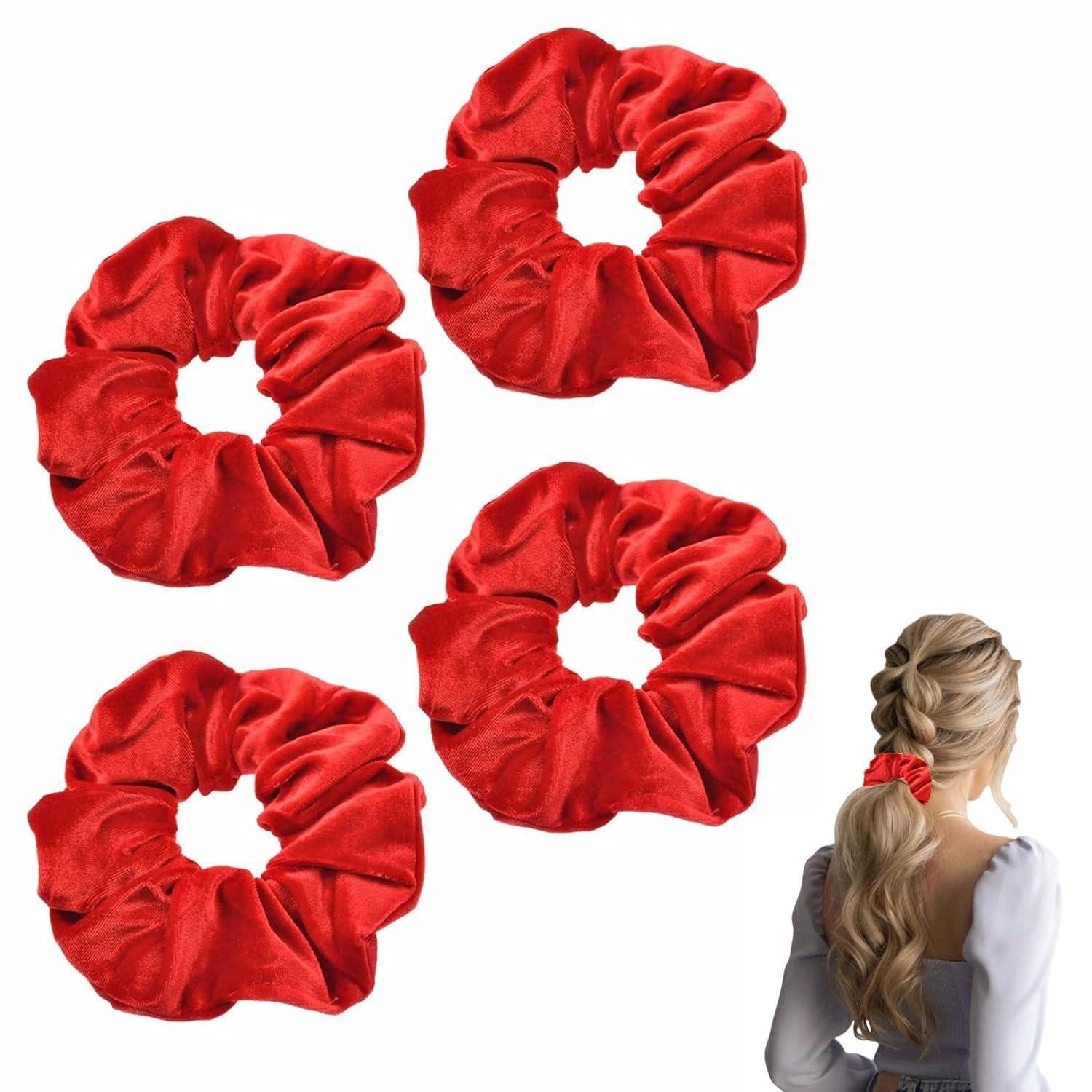 LuxusKollektion Haargummi 4er Set Rote Haargummis Samt groß für Damen & Mädchen