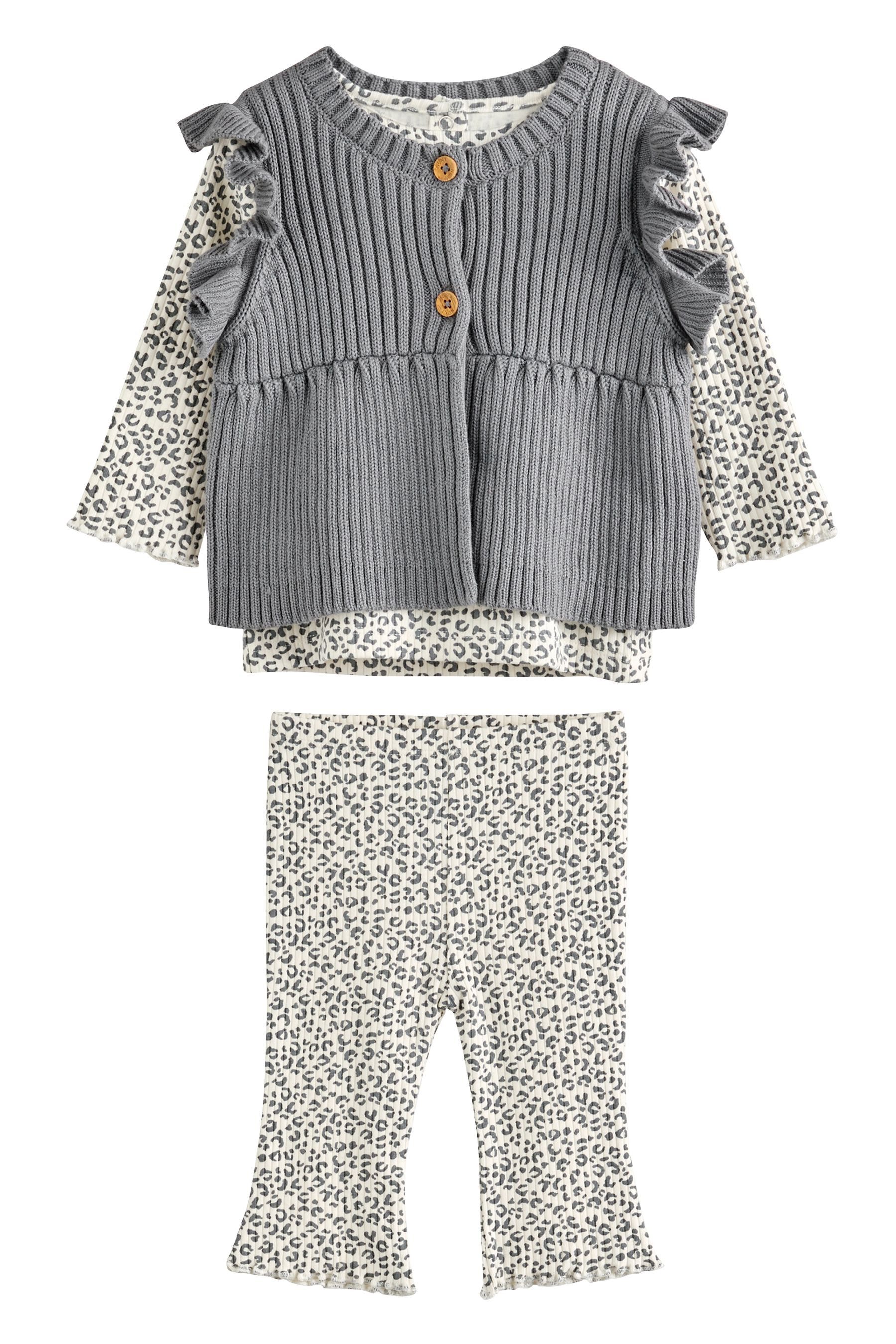 Next Langarmshirt & Leggings 3-teiliges Babyset mit Weste, Shirt und Leggings (3-tlg)