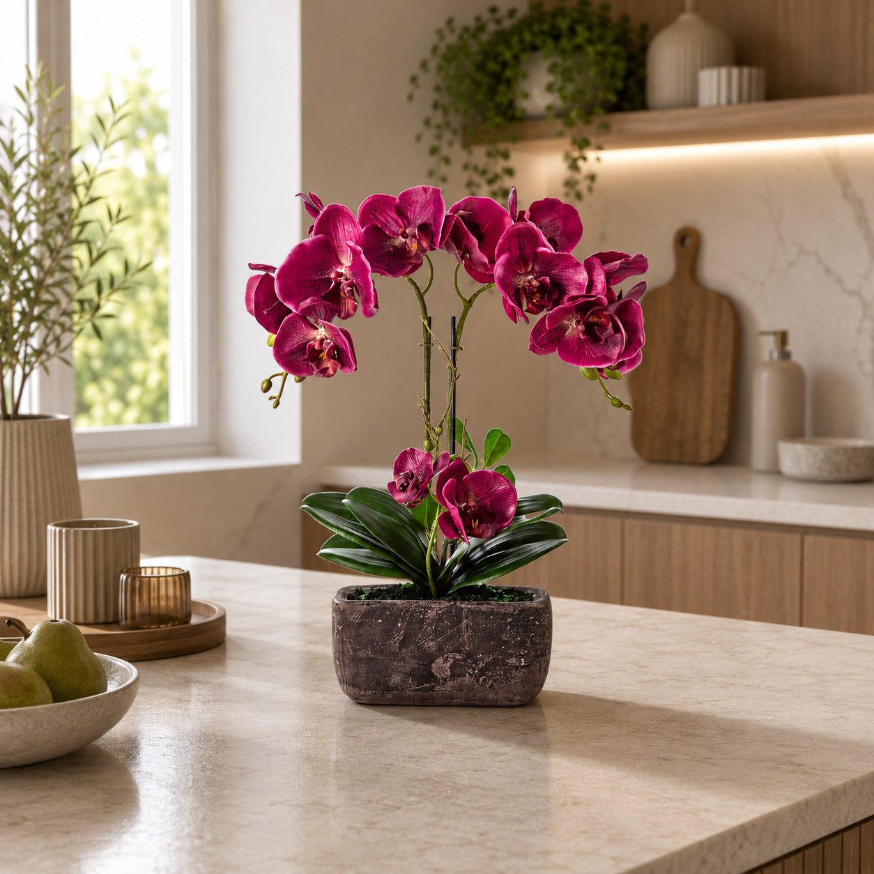 Kunstorchidee PASCH® Orchidee künstlich wie echt (40cm) in Urban Stone Töpfen Orchidee, PASCH, Real Touch Blüten, Handgefertigter Stone Cube