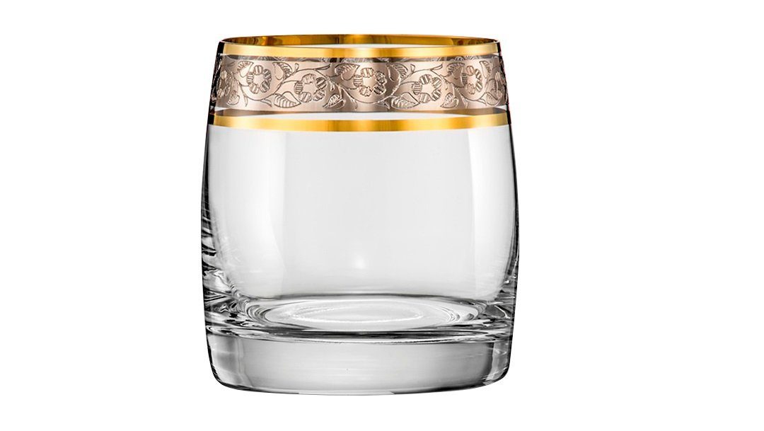 Crystalex Whiskyglas Ideal Gold Platin 12-teiliges Set, Bleikristall,  Goldrand und Platinrand mit Gravur