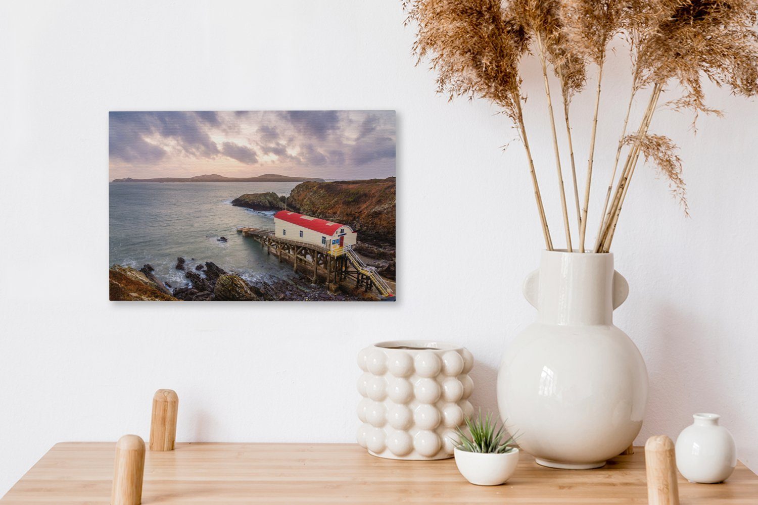 (1 eines cm Der Leinwandbilder, Wanddeko, St), Wales, 30x20 Rettungsbootes Wandbild Leinwandbild Aufhängefertig, Heimathafen OneMillionCanvasses® in