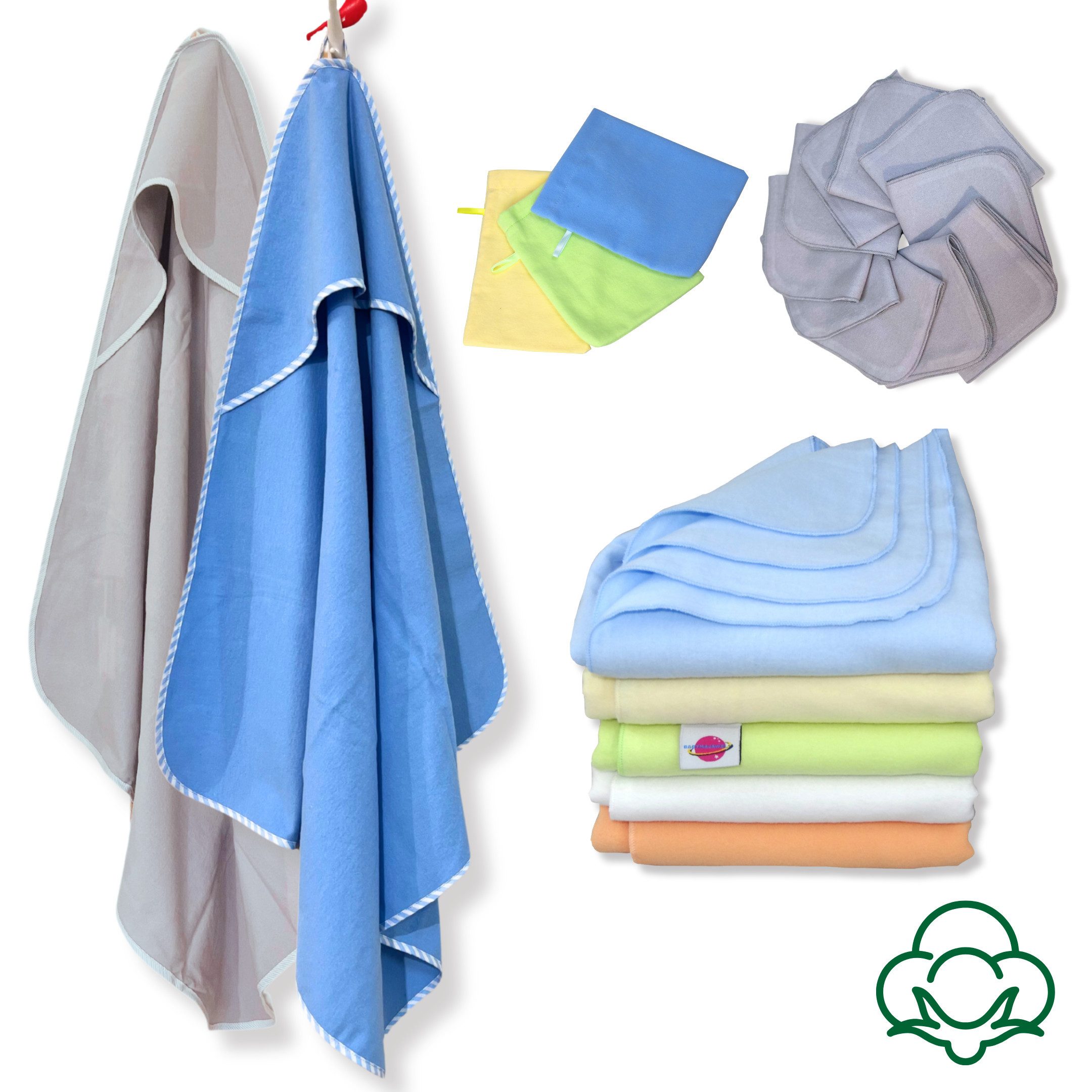 Kapuzenhandtuch Baby Starter Set Pflege Erstausstattung Moltontücher Waschlappen