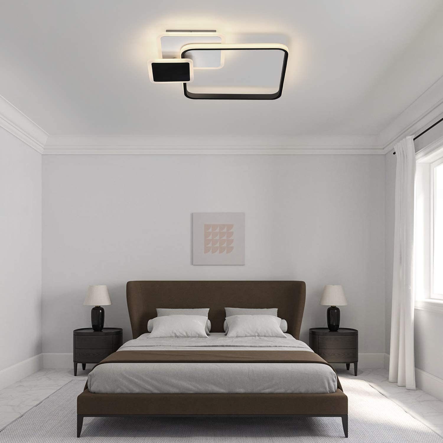 Nettlife LED Deckenleuchte Dimmbare Weiß in mit 46W Fernbedienung Schwarz und modernes
