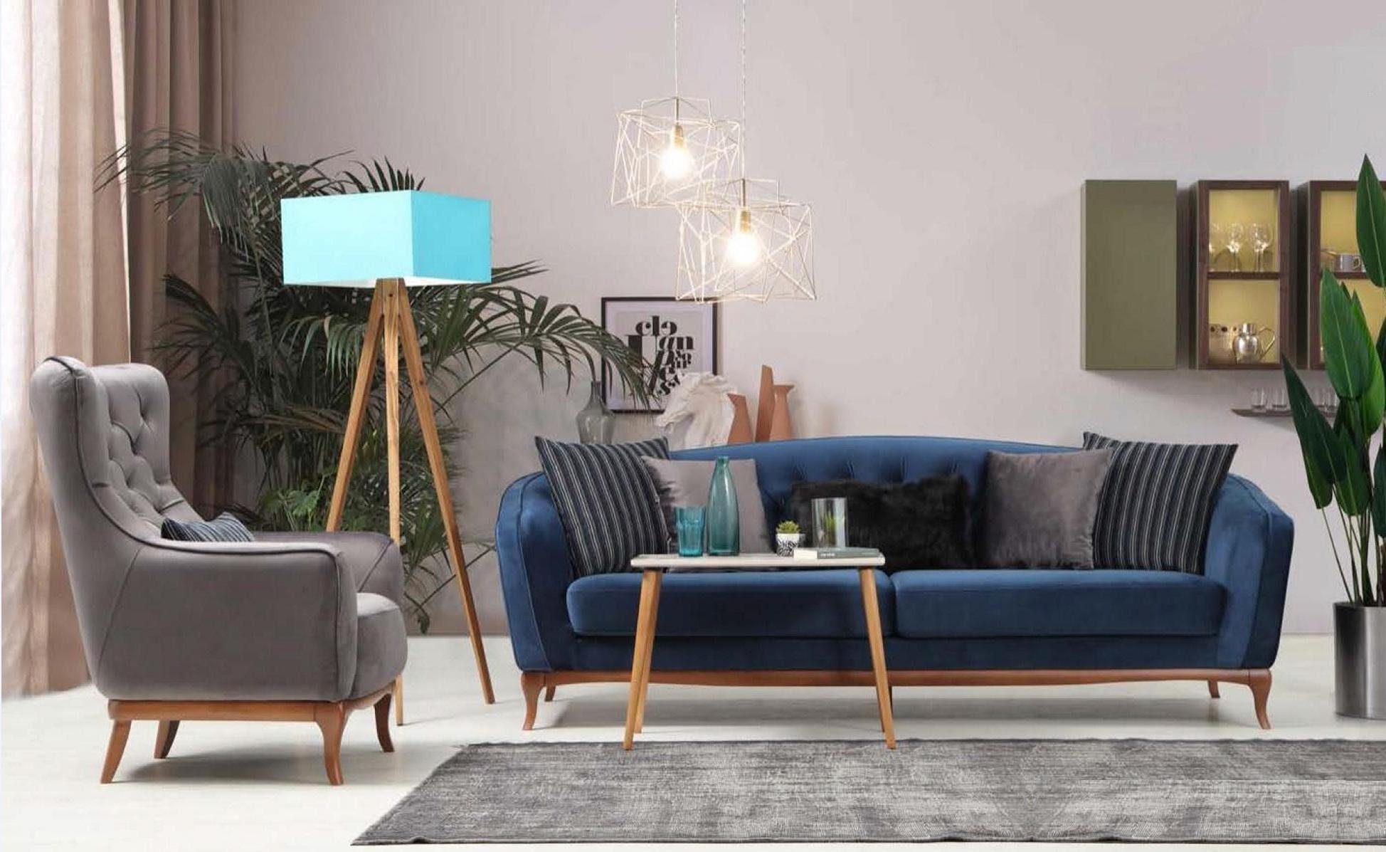 Neu, Sitzer Sofa 4+1 Blau-Grau in JVmoebel Chesterfield Made Moderne Sofagarnitur Europe