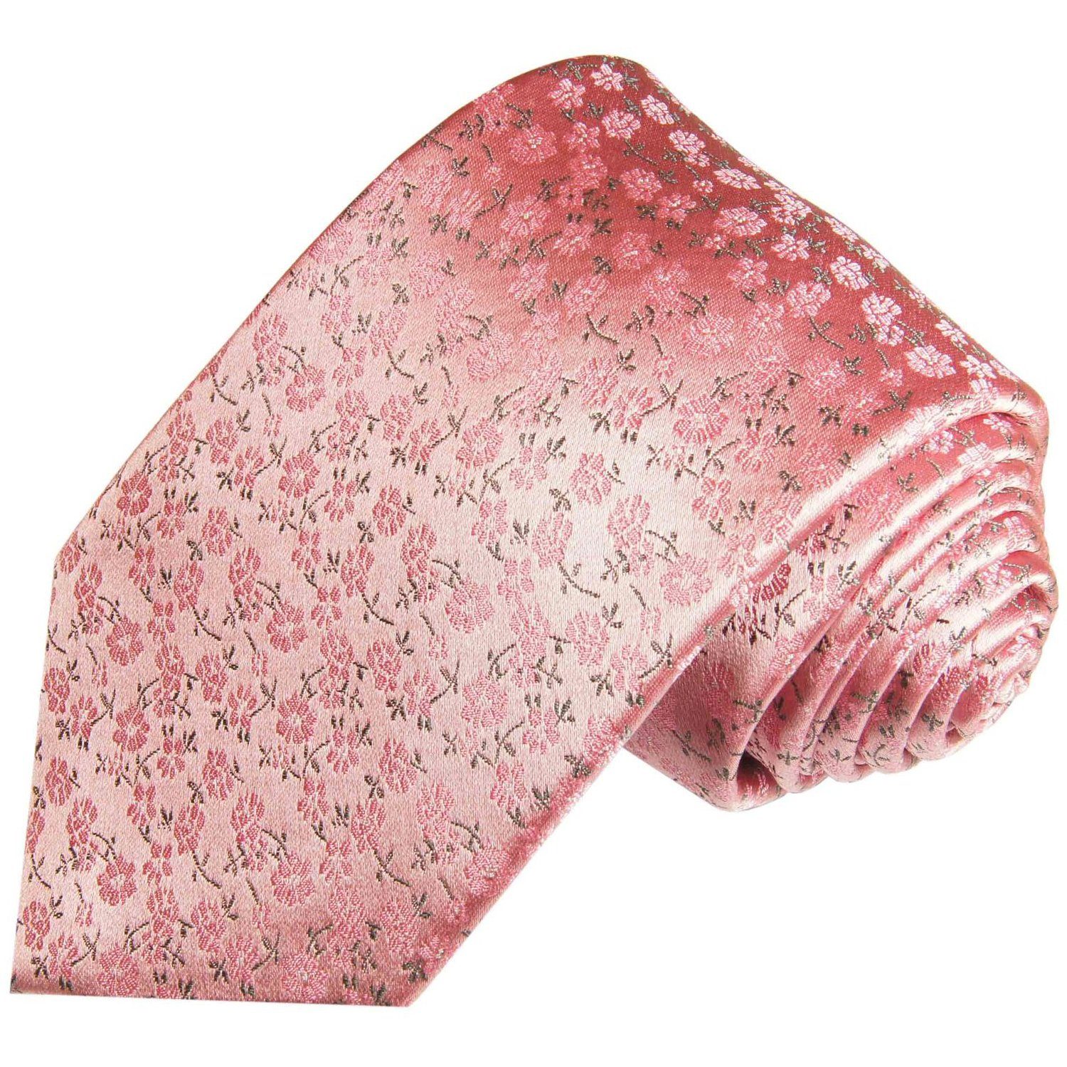 Paul Malone Krawatte Designer Seidenkrawatte Herren Schlips modern geblümt 100% Seide Schmal (6cm), pink 2056