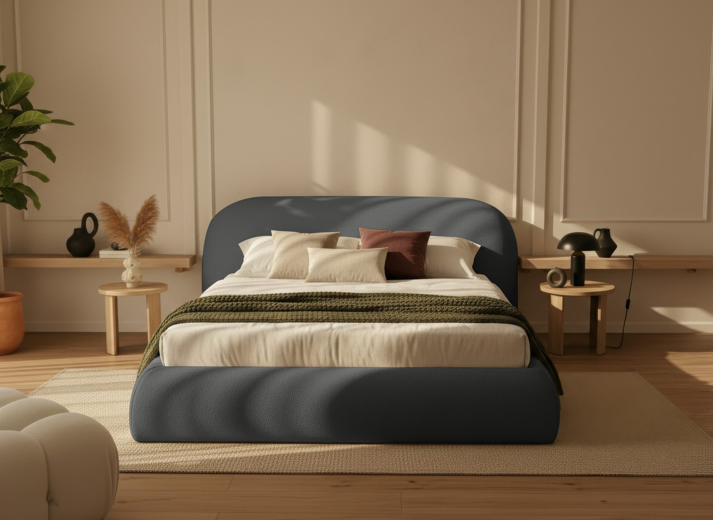 thematys Polsterbett mit Bettkasten, CLOUD 140x200 160x200 180x200 200x200cm (Kopfteil im Oversize-Look und Stauraum – weich, modern und pflegeleicht), Inklusive Lattenrost), hochwertiger Davis-Stoff in Grafit, Grau, Weiß, Beige und Kreme