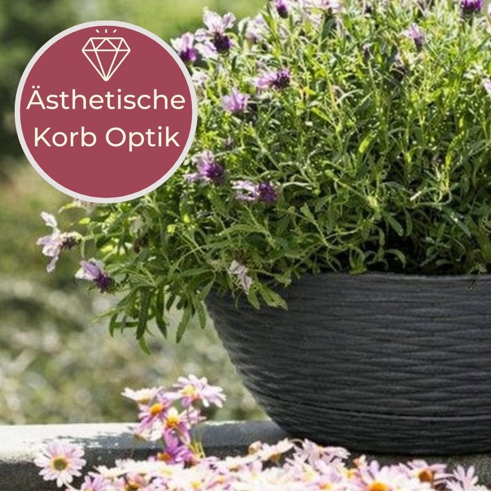 GarPet Pflanzschale Pflanzschale Rund mit Untersetzer Blumenschale Kunststoff Grabschale