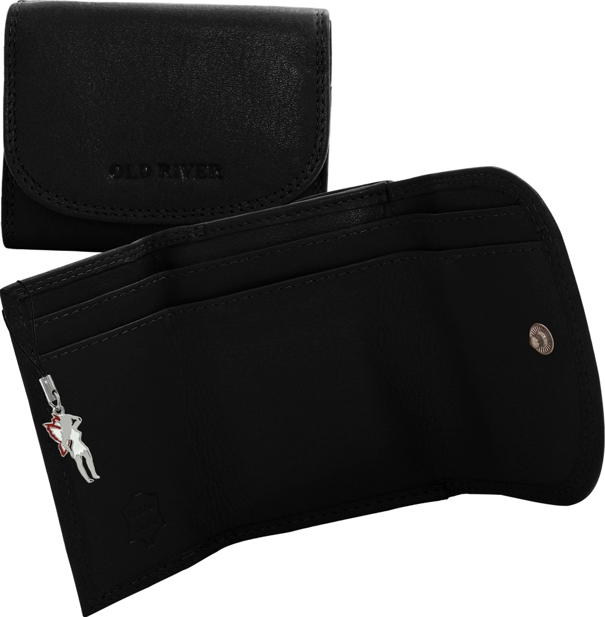 Old River Geldbörse Old River Geldbörse echtes Leder schwarz (Portemonnaie, Portemonnaie), Damen, Jugend Echtleder Geldbörse Größe ca. 9,8cm, schwarz