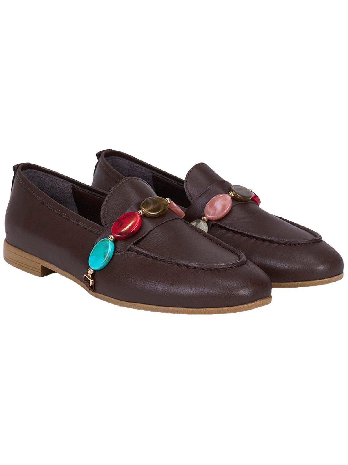 Desa DESA Damen-Lederslipper mit Steindetails Loafer