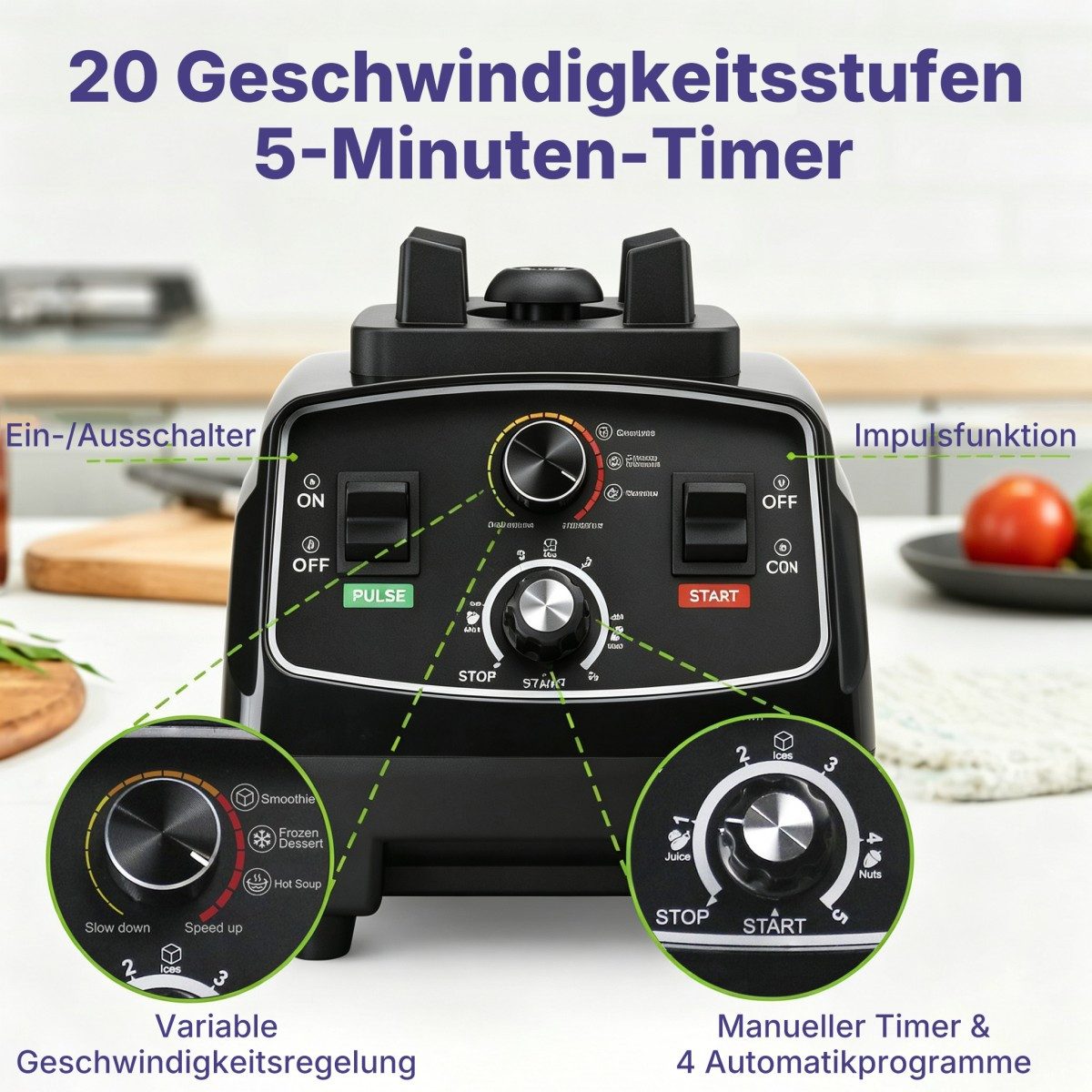 ibettertec Standmixer 2026 Neu 3000W Blender, 2 L Mixer Smoothie Maker, Shaker für Protein, 38.000 U/Min Hochleistungsmixer, mit Rührstab, Selbstreinigend, Time – Bild 5 von 5