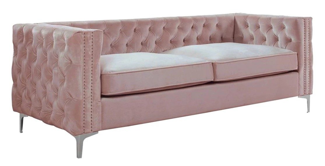 JVmoebel Chesterfield-Sofa Rosa Chesterfield Sofa aus Stoff für das Wohnzimmer - Altrosa Couch, Packung, Made in Europa
