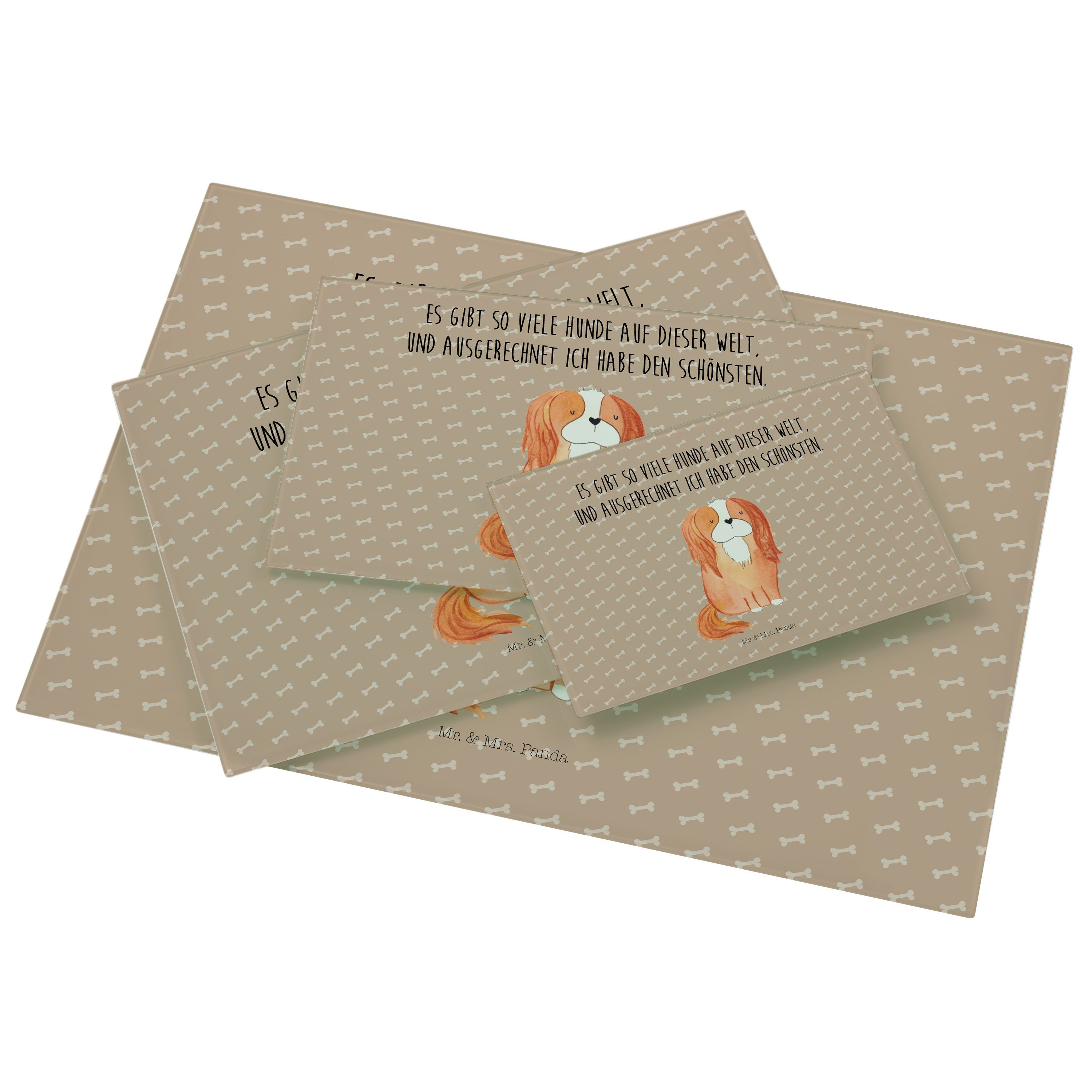 (1-St) & Hundeglück Geschenk, Premium King Mrs. - Panda - Cavalier Hundeliebe, Charles Mr. Glas, Spaniel Servierbrett Sp,