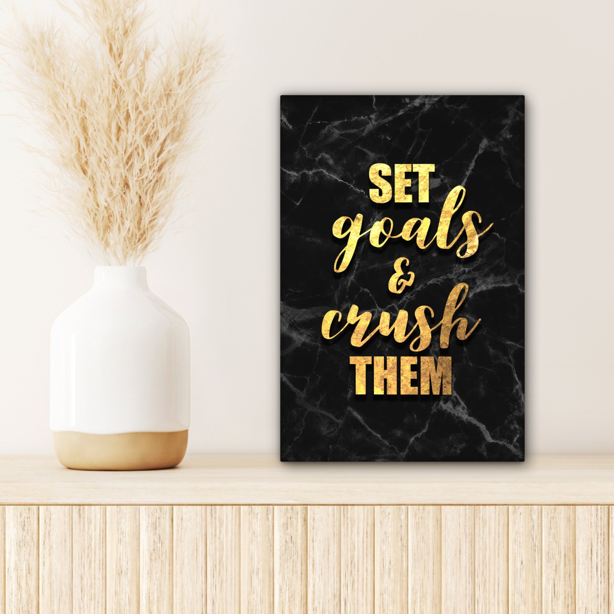 20x30 Leinwandbild Gemälde, Gold, Zitat Motivation - OneMillionCanvasses® (1 Leinwandbild Marmor cm inkl. Zackenaufhänger, fertig - St), - bespannt