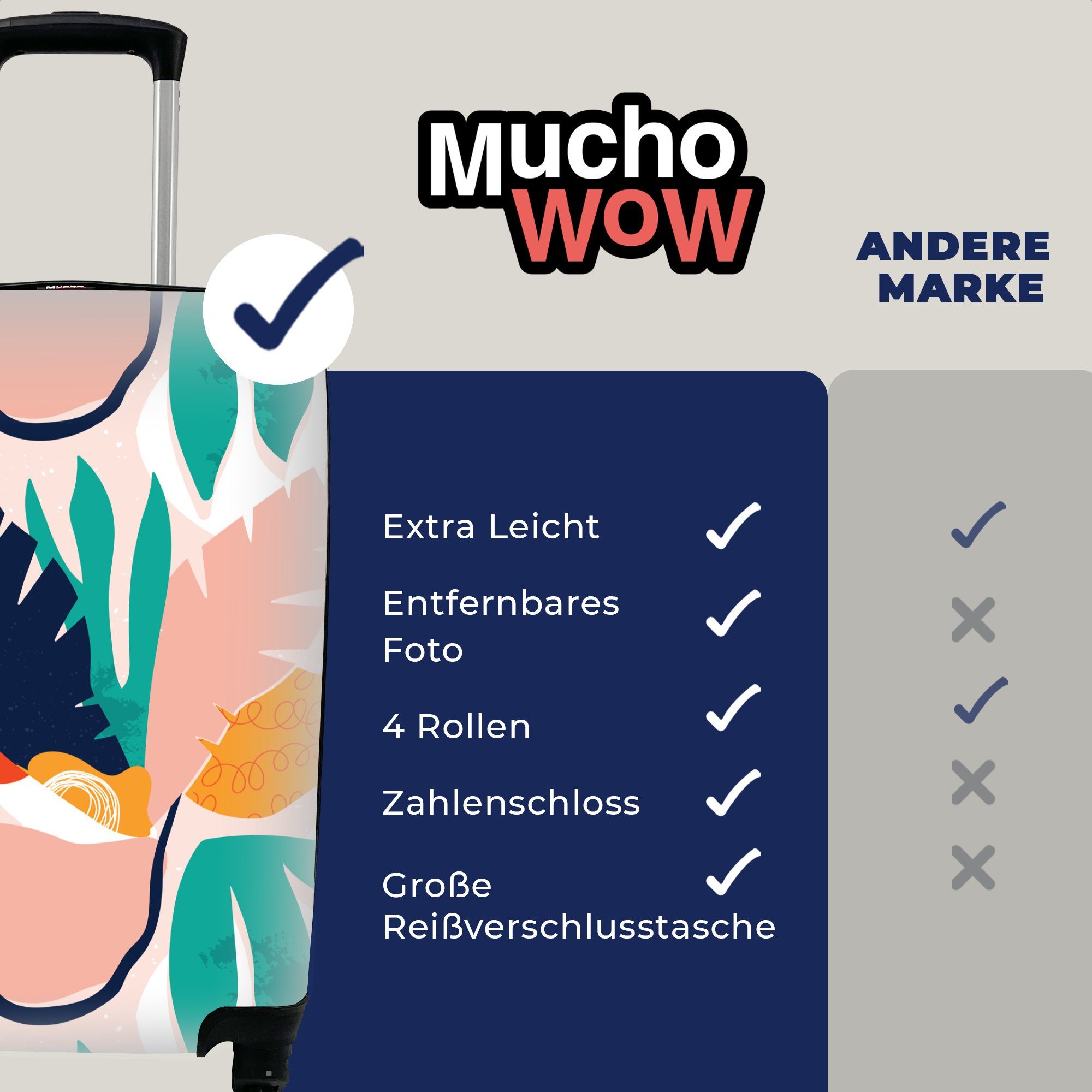 MuchoWow Handgepäckkoffer Dschungel - Blätter rollen, Ferien, Trolley, Muster, Rollen, Reisetasche - 4 mit für Reisekoffer Handgepäck
